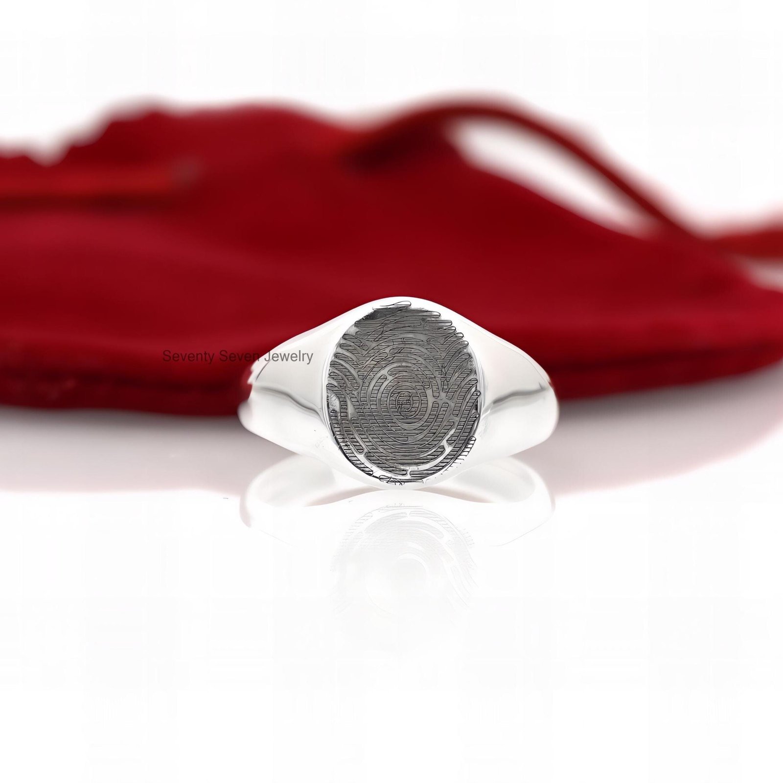 14K Gold Plated Fingerprint Ring: Personalized Memorial Jewelry - View 5 - Seventy Seven Jewelry | SKU: SSMJR2820-SLNS-US-9 14K Gold Plated Fingerprint Ring: Personalized Memorial Jewelry - View 5 - Seventy Seven Jewelry | SKU: SSMJR2820-SLNS-US-9