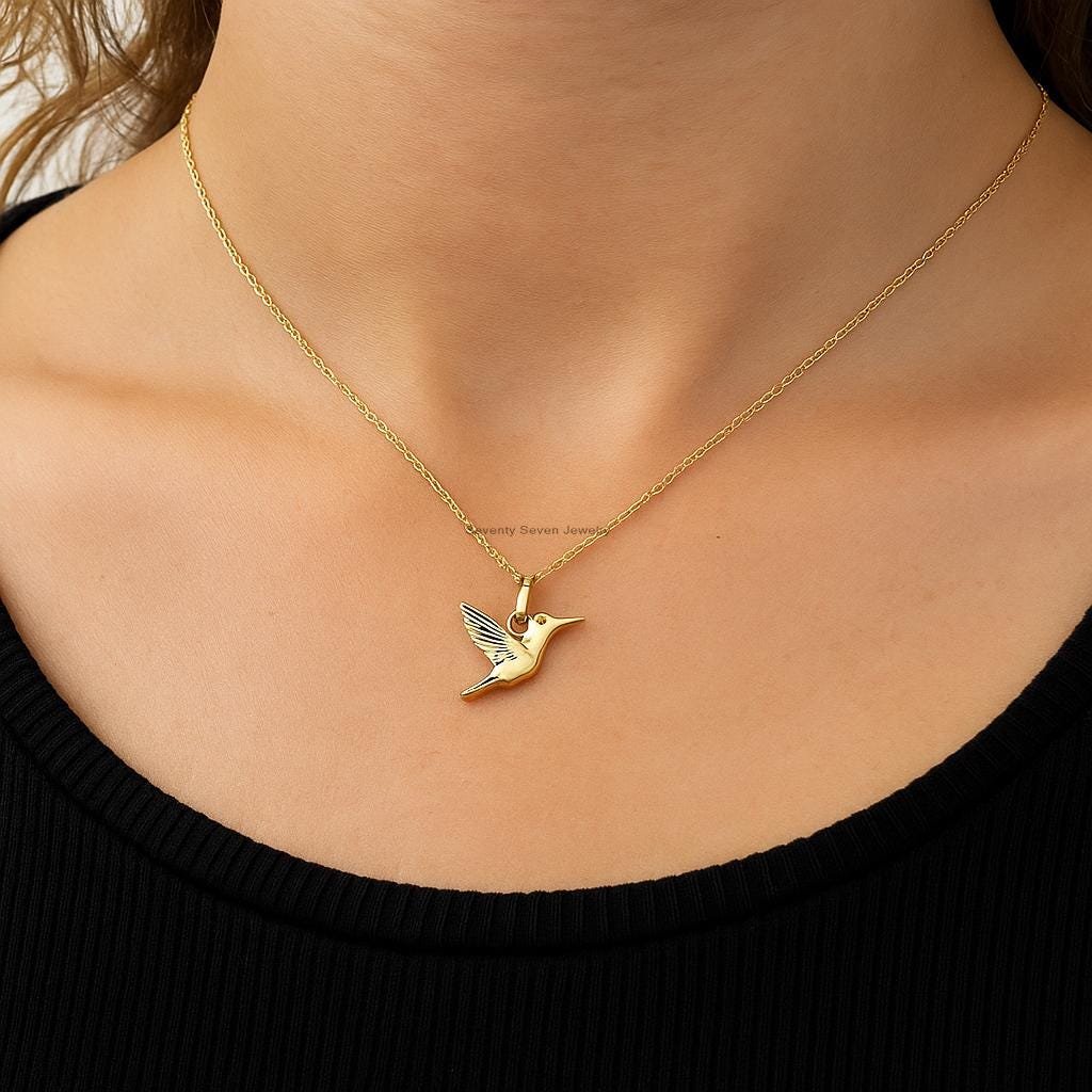 14K Gold Plated Hummingbird Pendant, Brown CZ, Sterling Silver - Seventy Seven Jewelry | SKU: SSMJP 14K Gold Plated Hummingbird Pendant, Brown CZ, Sterling Silver - Seventy Seven Jewelry | SKU: SSMJP