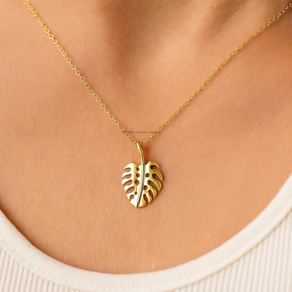 14K Gold Plated Monstera Leaf Necklace, Deliciosa Pendant - Seventy Seven Jewelry | SKU: SSMJP 14K Gold Plated Monstera Leaf Necklace, Deliciosa Pendant - Seventy Seven Jewelry | SKU: SSMJP