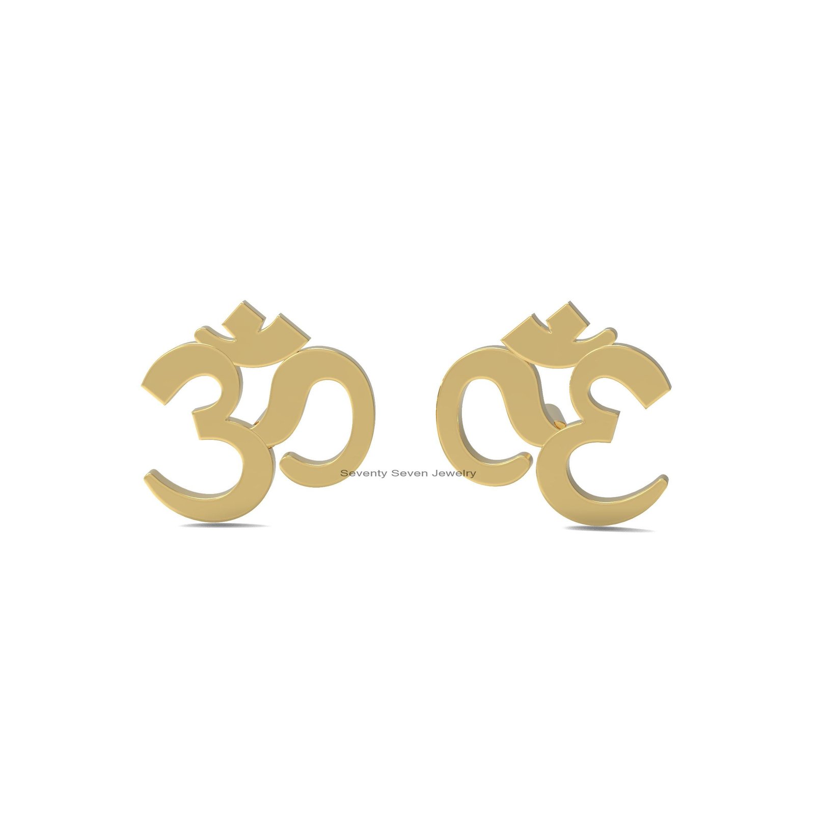 14k Gold Plated Om Studs: Religious Symbol Earrings (10MM) - Seventy Seven Jewelry | SKU: SSMJE15-SLYG-2026 14k Gold Plated Om Studs: Religious Symbol Earrings (10MM) - Seventy Seven Jewelry | SKU: SSMJE15-SLYG-2026