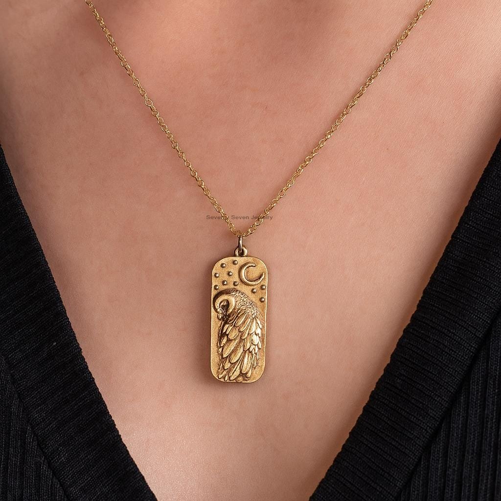 14K Gold Plated Owl Necklace, Sterling Silver Bird Pendant - Seventy Seven Jewelry | SKU: SSMJP 14K Gold Plated Owl Necklace, Sterling Silver Bird Pendant - Seventy Seven Jewelry | SKU: SSMJP