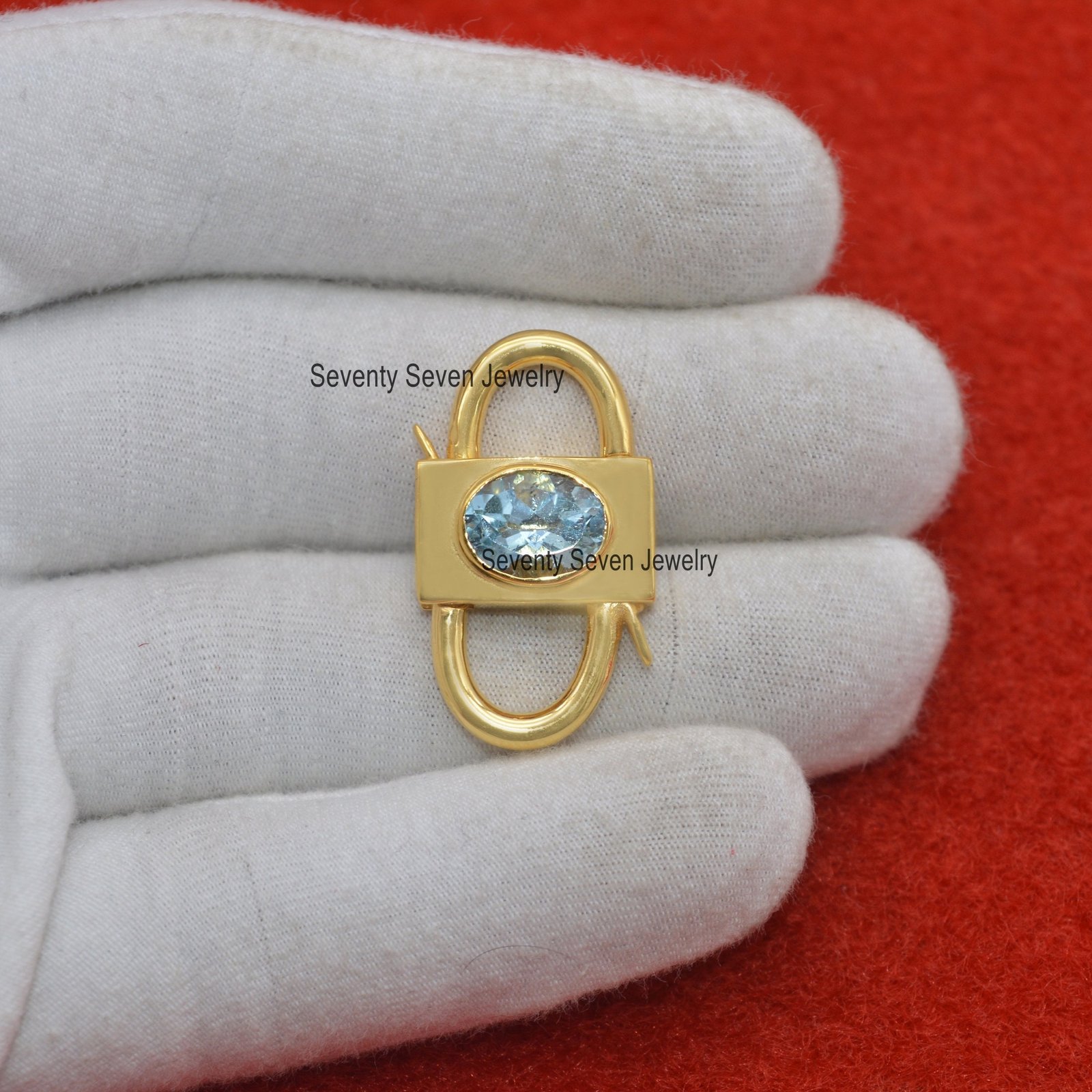 14k Gold Plated Padlock Connector: Vintage Gemstone Jewelry (30*17 MM) - View 2 - Seventy Seven Jewelry | SKU: SSMJP32-SLYGTQ 14k Gold Plated Padlock Connector: Vintage Gemstone Jewelry (30*17 MM) - View 2 - Seventy Seven Jewelry | SKU: SSMJP32-SLYGTQ