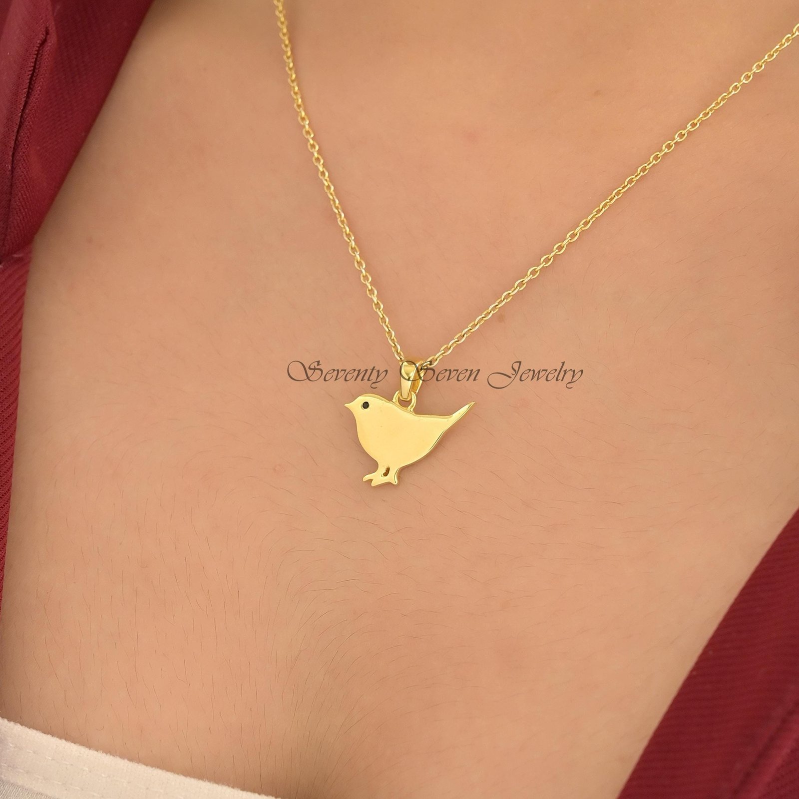 14k Gold Plated Sterling Silver Robin Bird Pendant, Black CZ - View 3 - Seventy Seven Jewelry | SKU: SSMJP5169-SLYGBKCZ-20M 14k Gold Plated Sterling Silver Robin Bird Pendant, Black CZ - View 3 - Seventy Seven Jewelry | SKU: SSMJP5169-SLYGBKCZ-20M