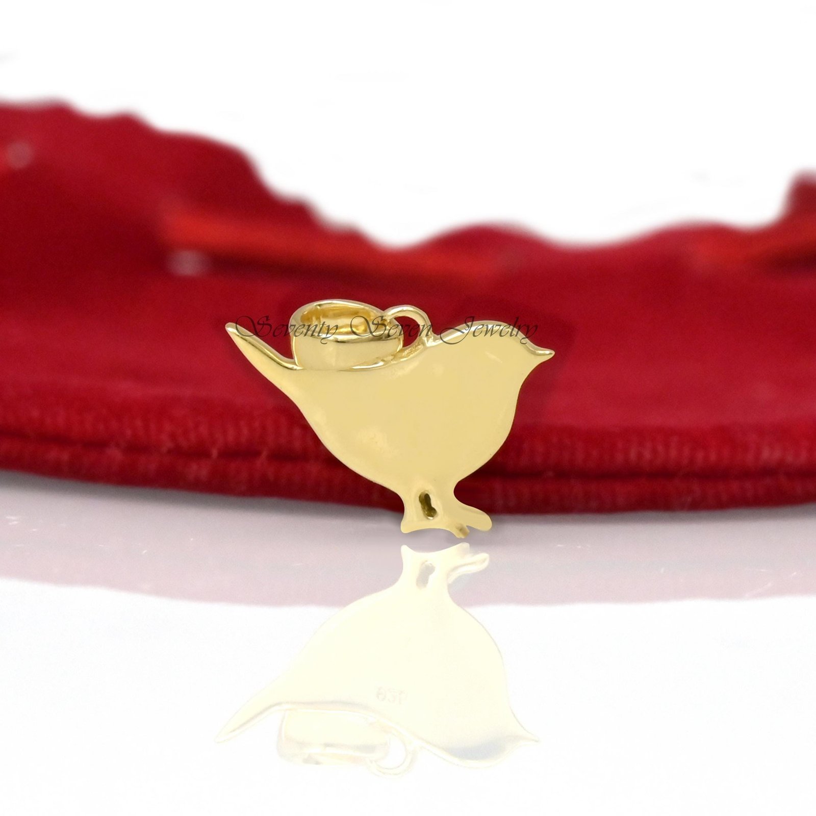 14k Gold Plated Sterling Silver Robin Bird Pendant, Black CZ - View 4 - Seventy Seven Jewelry | SKU: SSMJP5169-SLYGBKCZ-20M 14k Gold Plated Sterling Silver Robin Bird Pendant, Black CZ - View 4 - Seventy Seven Jewelry | SKU: SSMJP5169-SLYGBKCZ-20M