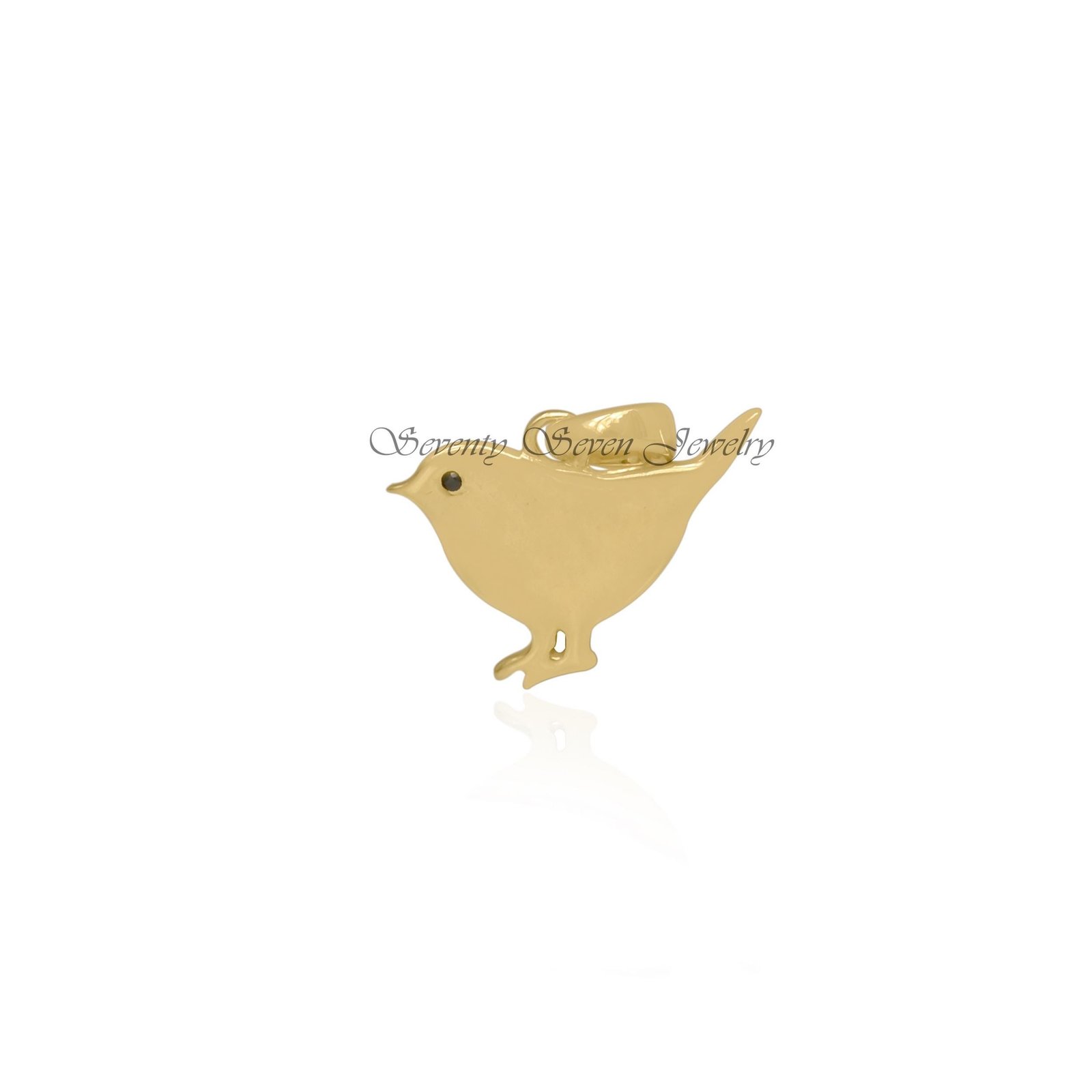 14k Gold Plated Sterling Silver Robin Bird Pendant, Black CZ - View 5 - Seventy Seven Jewelry | SKU: SSMJP5169-SLYGBKCZ-20M 14k Gold Plated Sterling Silver Robin Bird Pendant, Black CZ - View 5 - Seventy Seven Jewelry | SKU: SSMJP5169-SLYGBKCZ-20M