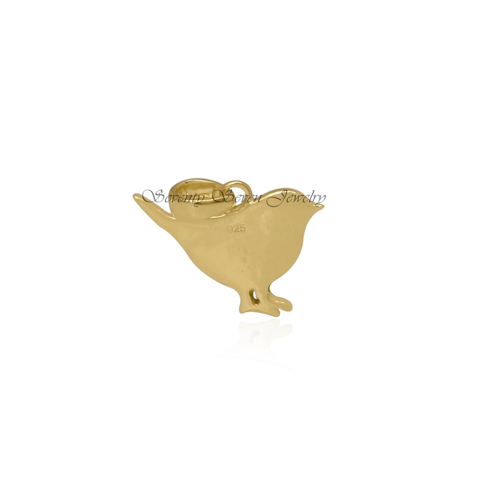 14k Gold Plated Sterling Silver Robin Bird Pendant, Black CZ - View 6 - Seventy Seven Jewelry | SKU: SSMJP5169-SLYGBKCZ-20M 14k Gold Plated Sterling Silver Robin Bird Pendant, Black CZ - View 6 - Seventy Seven Jewelry | SKU: SSMJP5169-SLYGBKCZ-20M