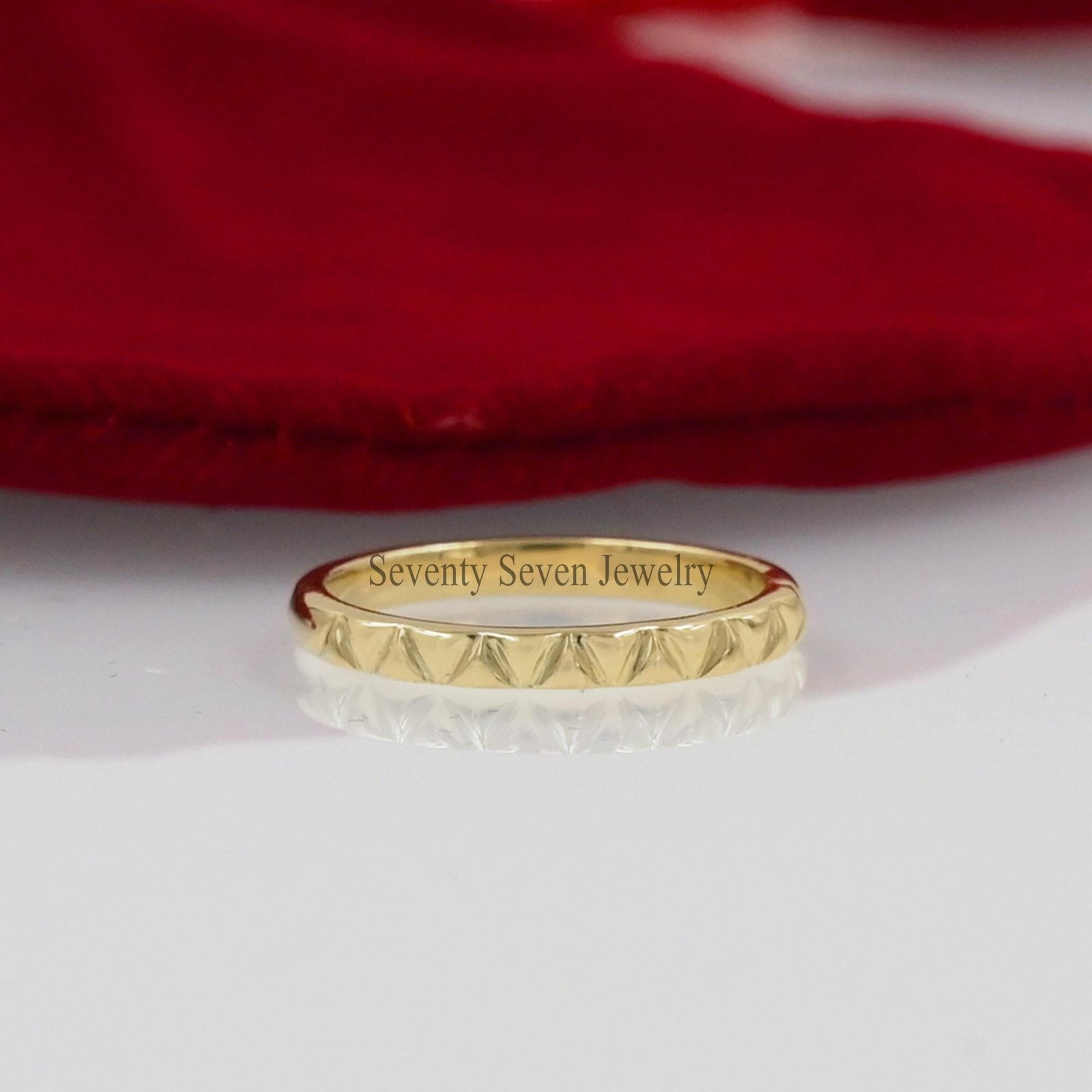 14K Gold Pyramid Wedding Band - Triangle Ring - Seventy Seven Jewelry | SKU: SSMJR1935-14KYG-2026 14K Gold Pyramid Wedding Band - Triangle Ring - Seventy Seven Jewelry | SKU: SSMJR1935-14KYG-2026
