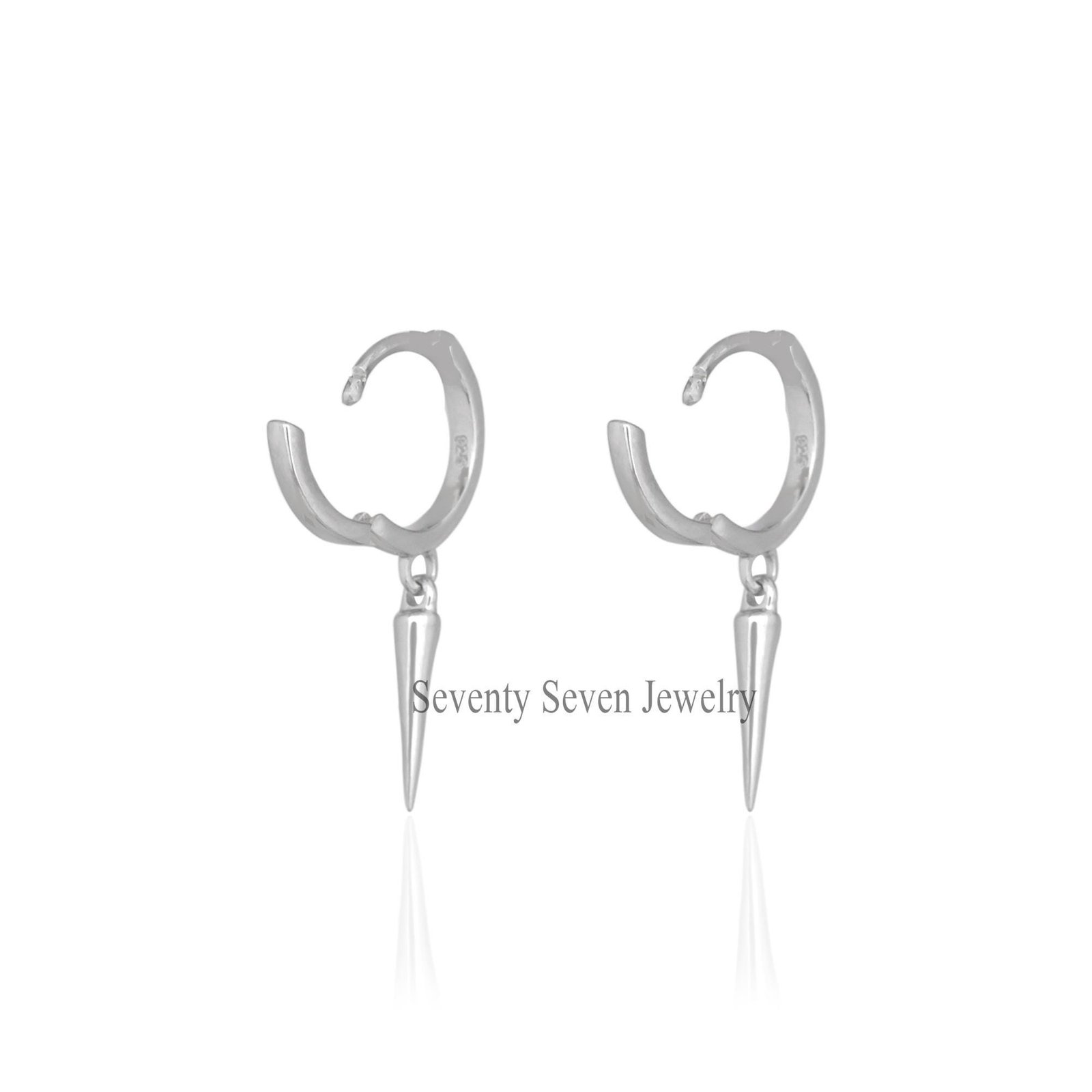 14K Gold Spike Huggie Earring, Elongated Triangle Dangle, Dagger Hoop - Seventy Seven Jewelry | SKU: SSMJE1711-SLWG-11M-2026 14K Gold Spike Huggie Earring, Elongated Triangle Dangle, Dagger Hoop - Seventy Seven Jewelry | SKU: SSMJE1711-SLWG-11M-2026