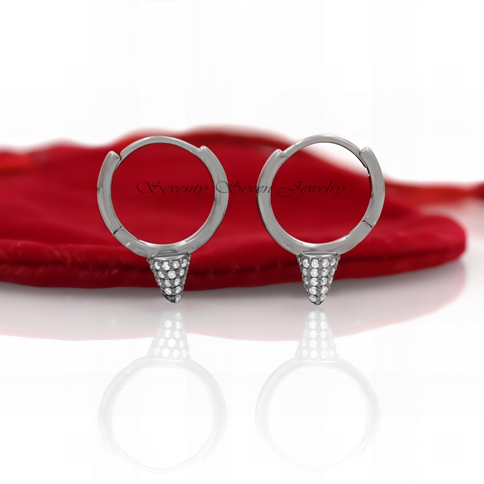 14K Gold Spike Huggie Earrings: Moissanite Point Hoop - Seventy Seven Jewelry | SKU: SSMJE1750-SLRHMN-22M-2026 14K Gold Spike Huggie Earrings: Moissanite Point Hoop - Seventy Seven Jewelry | SKU: SSMJE1750-SLRHMN-22M-2026