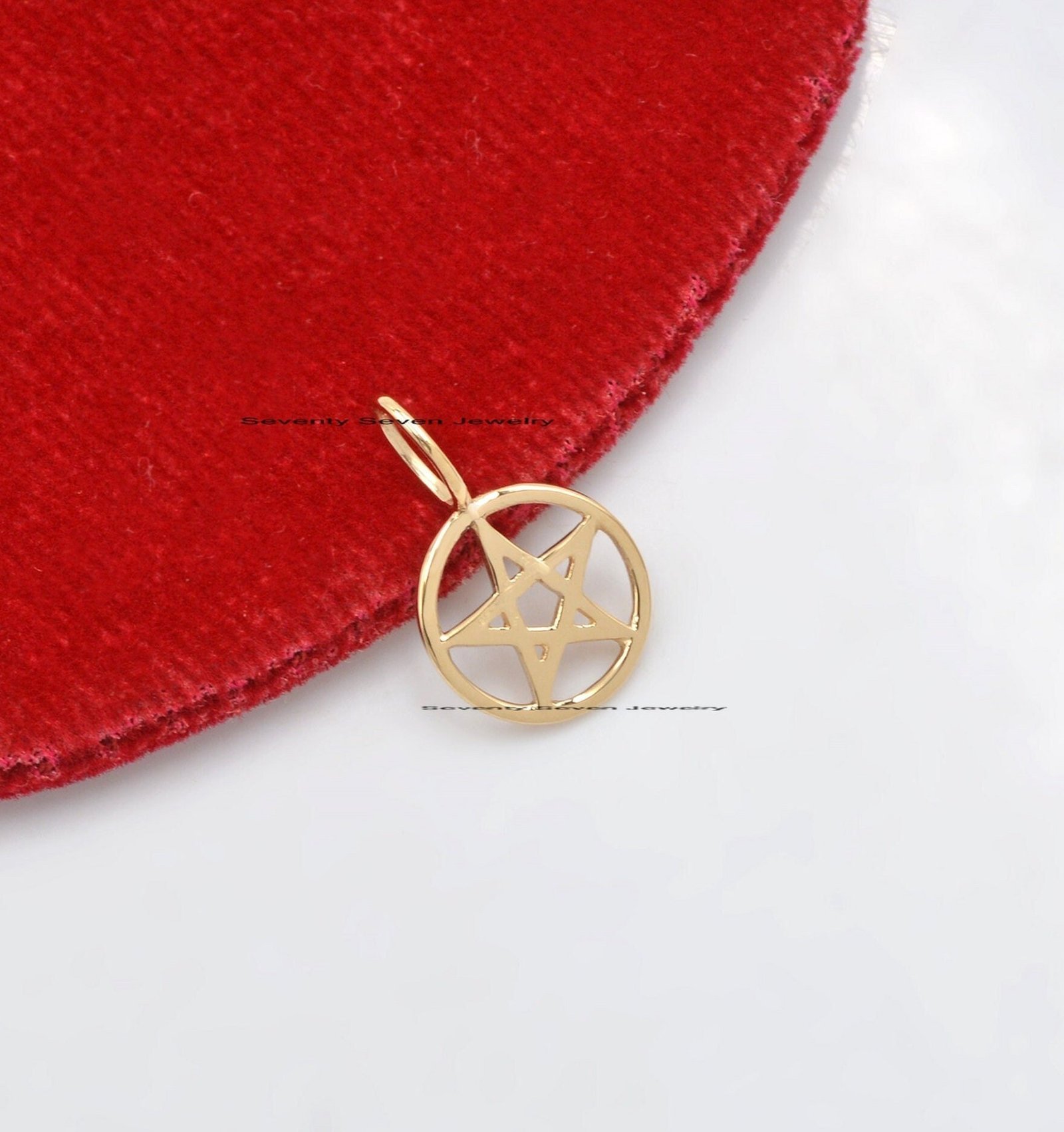 14k Gold Starburst Pendant: Religious Star Charm - View 2 - Seventy Seven Jewelry | SKU: SSMJP856-14KYG-2026 14k Gold Starburst Pendant: Religious Star Charm - View 2 - Seventy Seven Jewelry | SKU: SSMJP856-14KYG-2026
