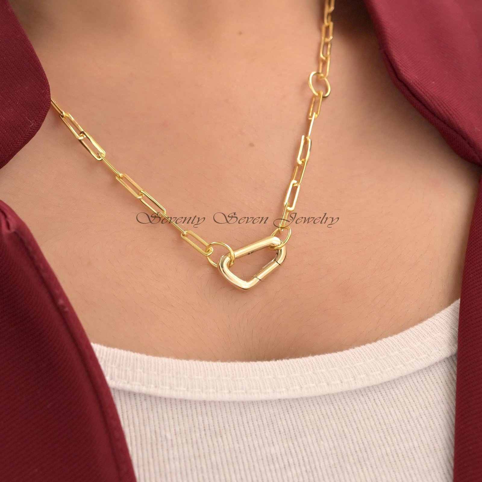 14k Gold Triangle Enhancer Lock: Charm Holder, Multi Link Jewelry (20*12 MM) - View 2 - Seventy Seven Jewelry | SKU: SSMJH444 14k Gold Triangle Enhancer Lock: Charm Holder, Multi Link Jewelry (20*12 MM) - View 2 - Seventy Seven Jewelry | SKU: SSMJH444