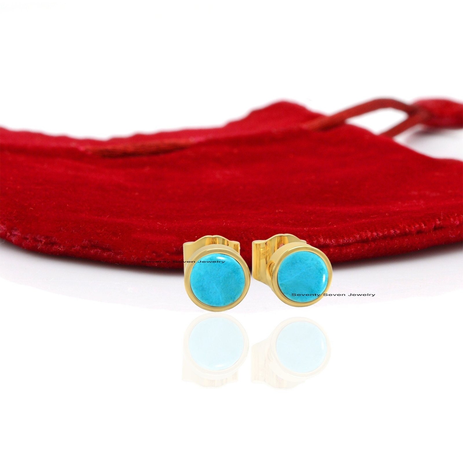 14K Gold Turquois Bezel Studs: Earrings (4MM) - Seventy Seven Jewelry | SKU: SSMJE445-14KYGTQ-2026 14K Gold Turquois Bezel Studs: Earrings (4MM) - Seventy Seven Jewelry | SKU: SSMJE445-14KYGTQ-2026