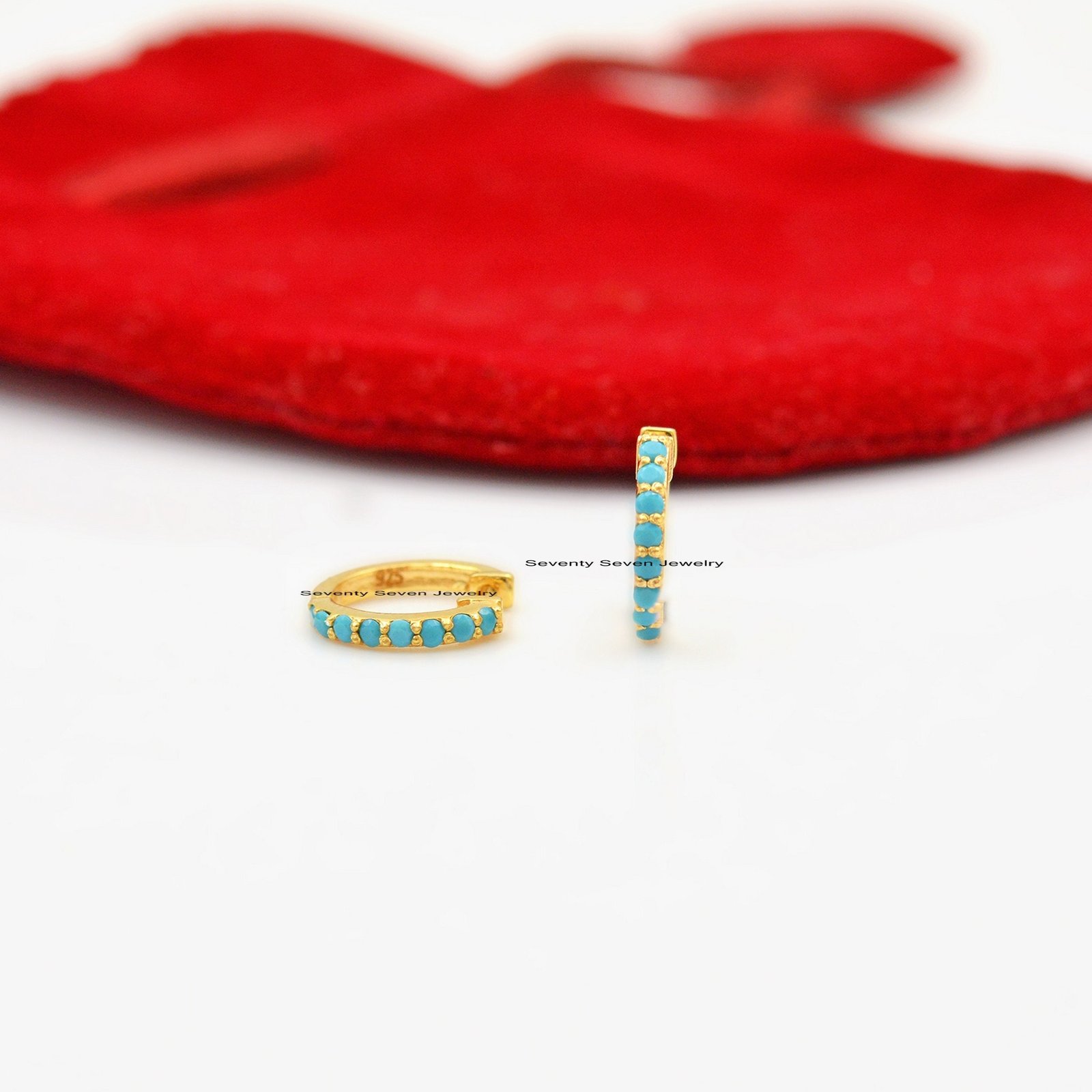 14K Gold Turquoise Huggie Hoop Earrings: Dainty Diamond Huggies - Seventy Seven Jewelry | SKU: SSMJE917-14KYGDI-2026,SSMJE917 14K Gold Turquoise Huggie Hoop Earrings: Dainty Diamond Huggies - Seventy Seven Jewelry | SKU: SSMJE917-14KYGDI-2026,SSMJE917