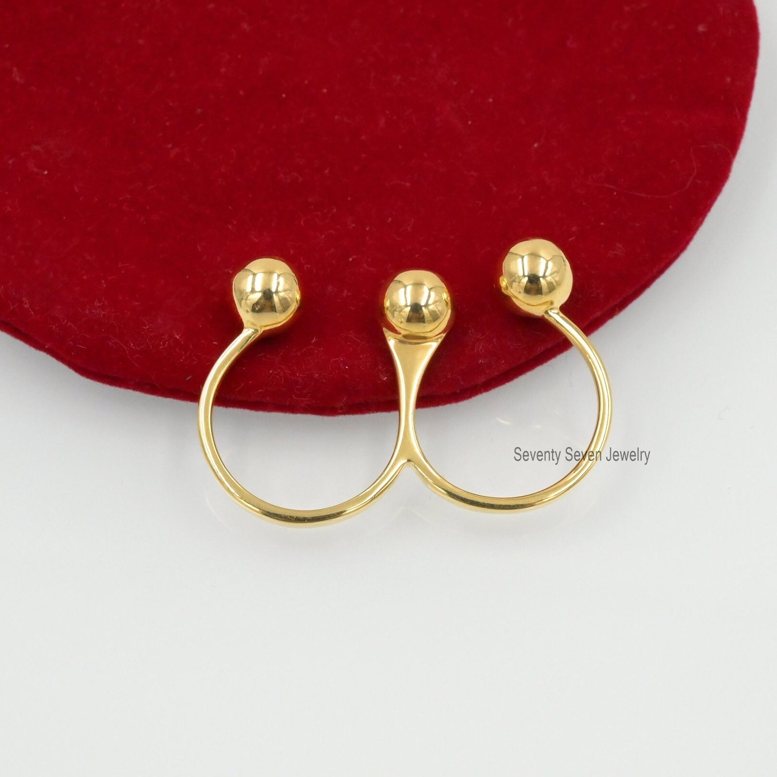 14K Gold Two Finger Ring: Minimalist Double Band - View 3 - Seventy Seven Jewelry | SKU: SSMJR07-14KYG-2026 14K Gold Two Finger Ring: Minimalist Double Band - View 3 - Seventy Seven Jewelry | SKU: SSMJR07-14KYG-2026