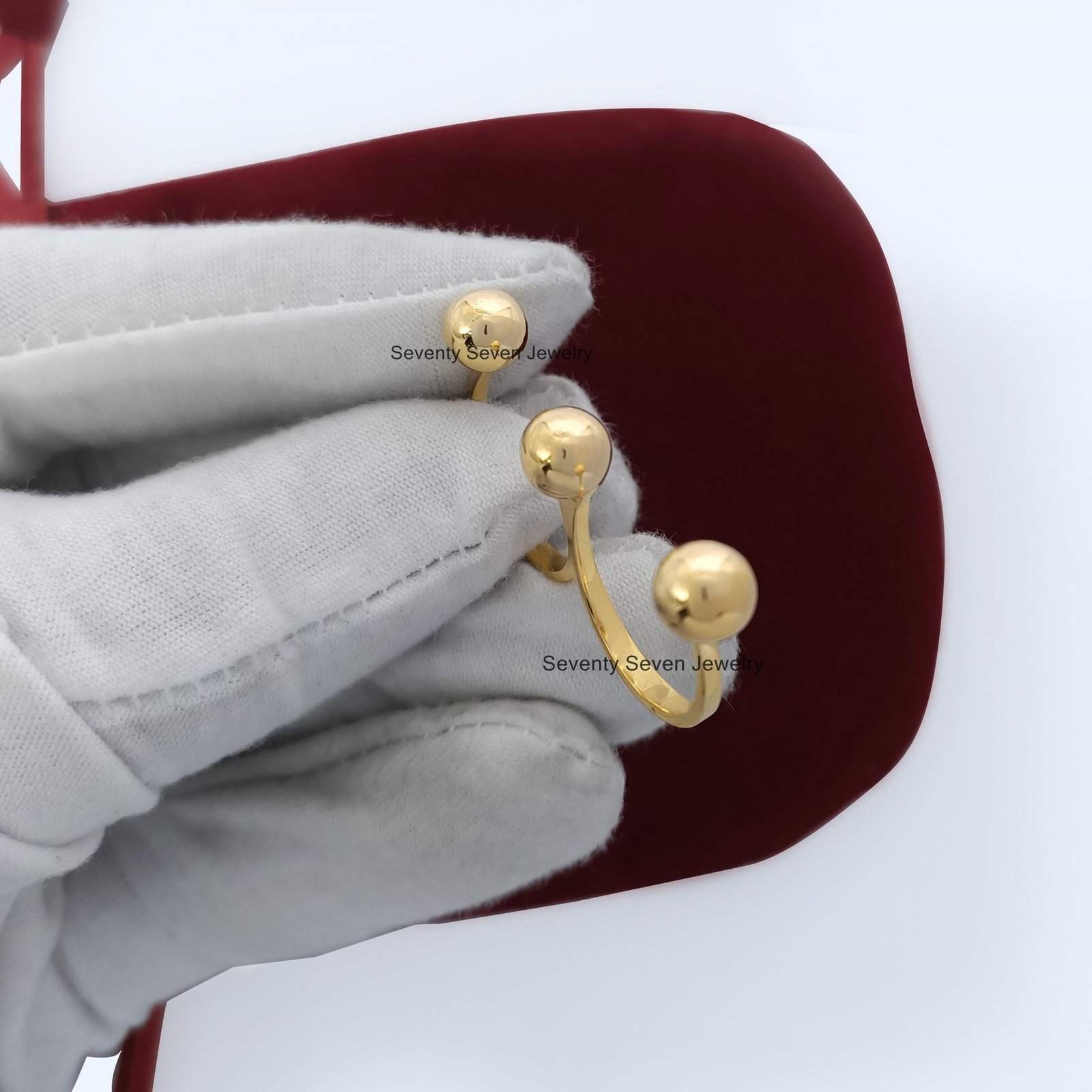 14K Gold Two Finger Ring: Minimalist Double Band - View 4 - Seventy Seven Jewelry | SKU: SSMJR07-14KYG-2026 14K Gold Two Finger Ring: Minimalist Double Band - View 4 - Seventy Seven Jewelry | SKU: SSMJR07-14KYG-2026