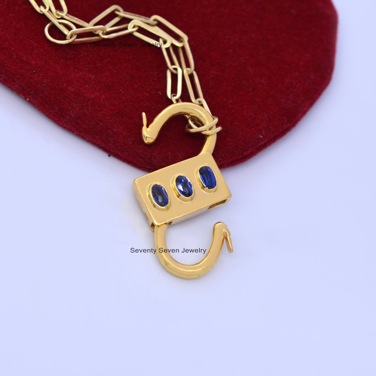 14k Gold Vermeil Turquoise Padlock Pendant: Openable Sterling Silver Charm - View 2 - Seventy Seven Jewelry | SKU: SSMJP31-SL 14k Gold Vermeil Turquoise Padlock Pendant: Openable Sterling Silver Charm - View 2 - Seventy Seven Jewelry | SKU: SSMJP31-SL