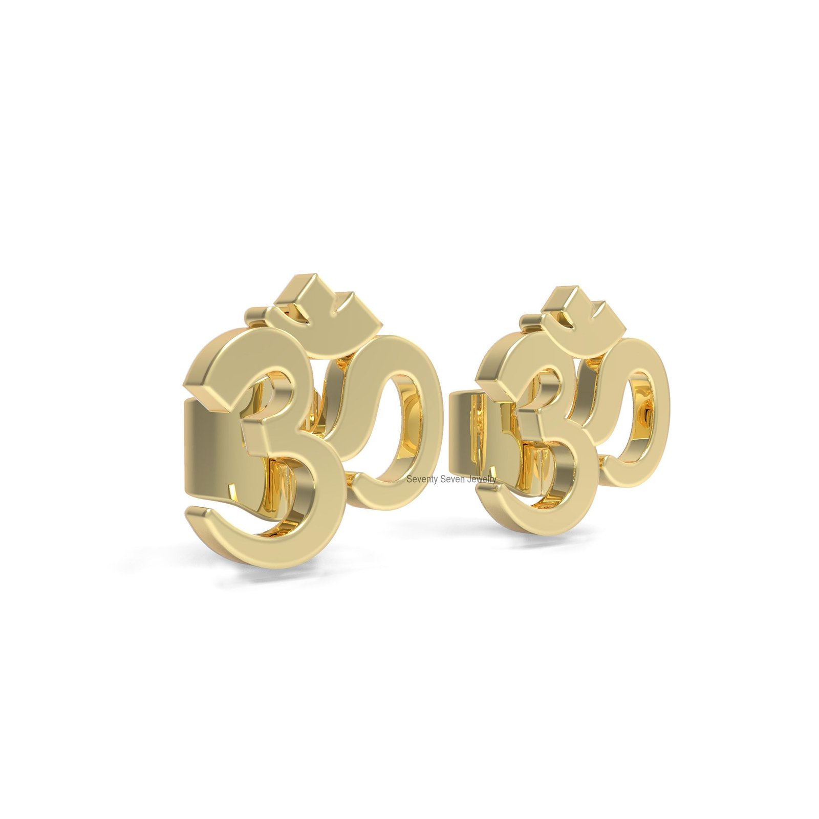 14k Solid Gold Om Studs: Religious Symbol Earrings (10MM) - View 3 - Seventy Seven Jewelry | SKU: SSMJE15-14KYG-2026 14k Solid Gold Om Studs: Religious Symbol Earrings (10MM) - View 3 - Seventy Seven Jewelry | SKU: SSMJE15-14KYG-2026