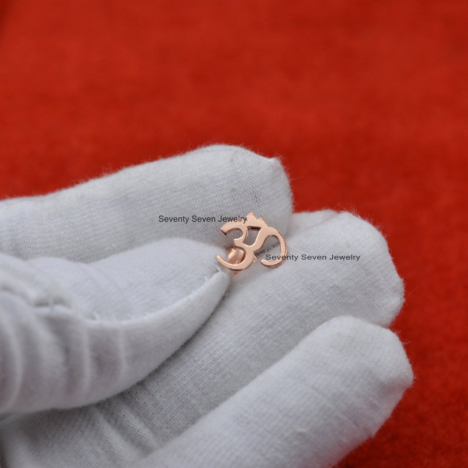 14k Solid Gold Om Studs: Religious Symbol Earrings (10MM) - View 5 - Seventy Seven Jewelry | SKU: SSMJE15-14KYG-2026 14k Solid Gold Om Studs: Religious Symbol Earrings (10MM) - View 5 - Seventy Seven Jewelry | SKU: SSMJE15-14KYG-2026