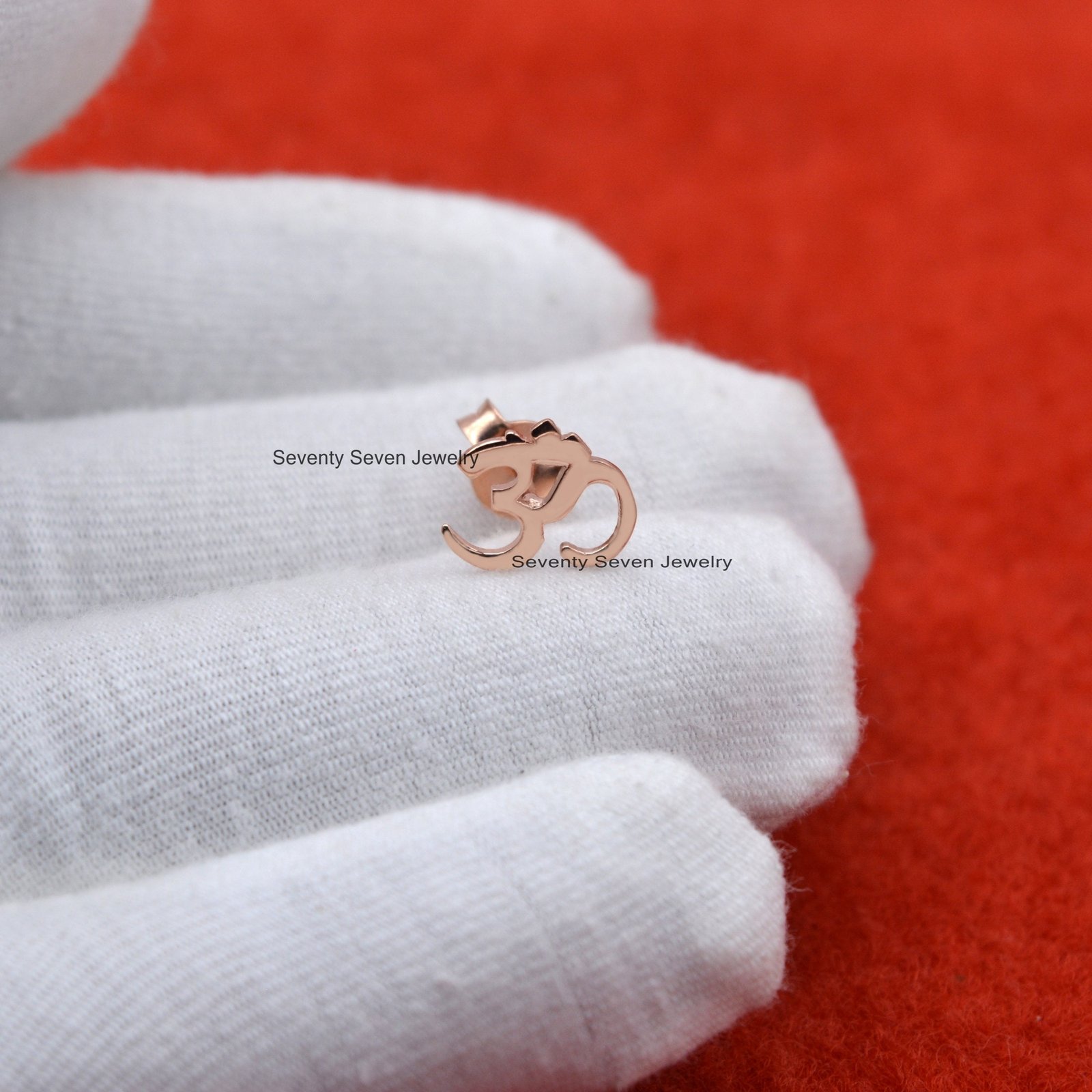 14k Solid Gold Om Studs: Religious Symbol Earrings (10MM) - View 6 - Seventy Seven Jewelry | SKU: SSMJE15-14KYG-2026 14k Solid Gold Om Studs: Religious Symbol Earrings (10MM) - View 6 - Seventy Seven Jewelry | SKU: SSMJE15-14KYG-2026