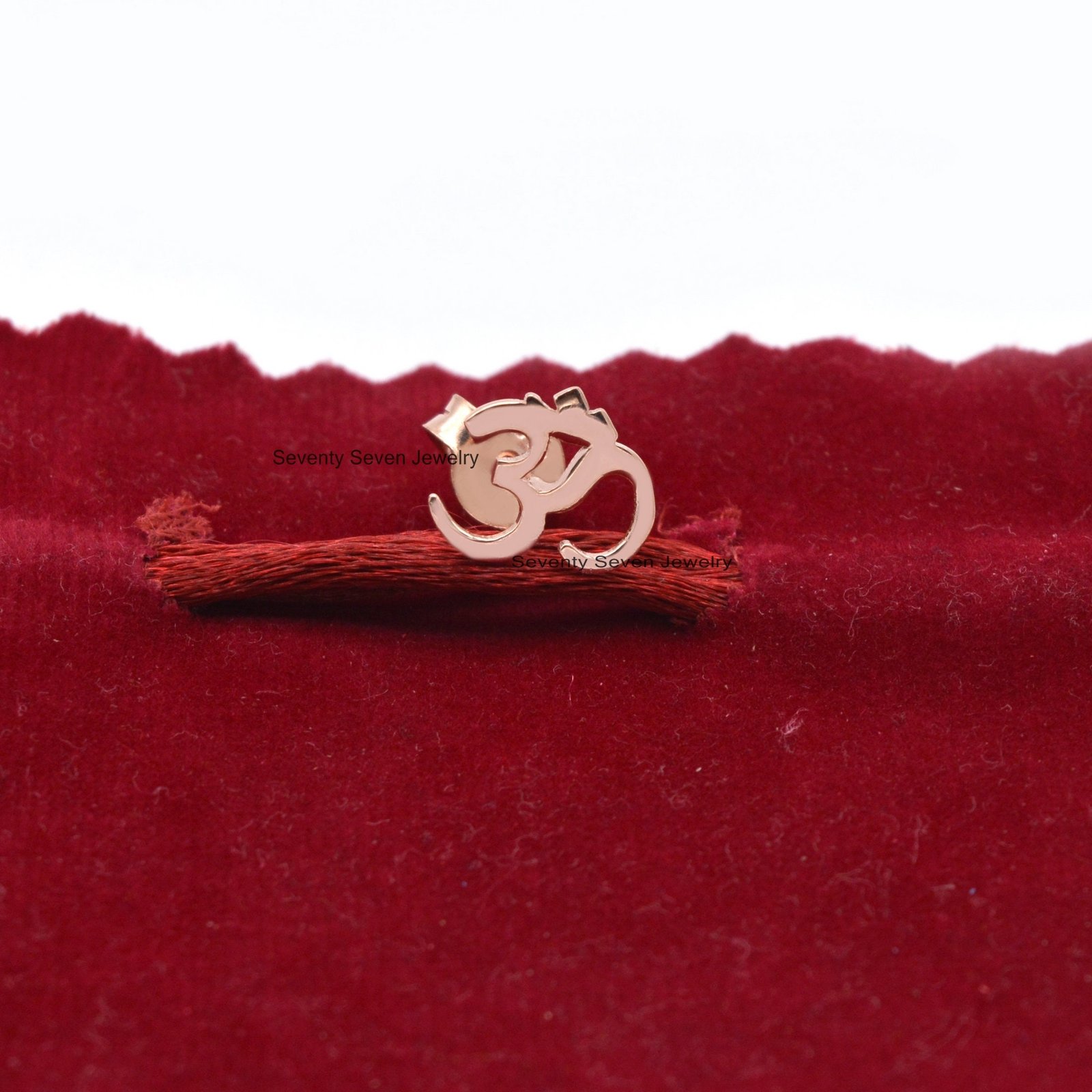 14k Solid Gold Om Studs: Religious Symbol Earrings (10MM) - View 7 - Seventy Seven Jewelry | SKU: SSMJE15-14KYG-2026 14k Solid Gold Om Studs: Religious Symbol Earrings (10MM) - View 7 - Seventy Seven Jewelry | SKU: SSMJE15-14KYG-2026