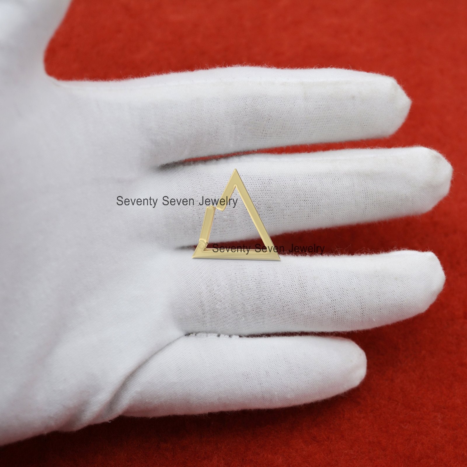 18K Gold Charm Holder Enhancer: Triangle Lock - View 3 - Seventy Seven Jewelry | SKU: SSMJH450-18KYG-2026 18K Gold Charm Holder Enhancer: Triangle Lock - View 3 - Seventy Seven Jewelry | SKU: SSMJH450-18KYG-2026