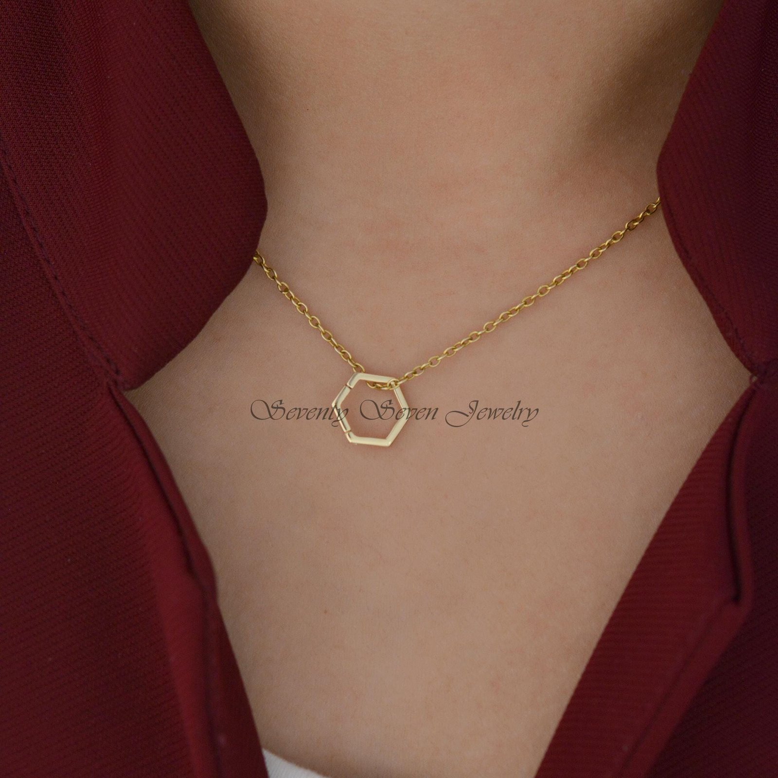 18K Gold Hexagon Charm Holder, Enhancer Lock (15x15 MM) - View 3 - Seventy Seven Jewelry | SKU: SSMJH449-18KYG-2026 18K Gold Hexagon Charm Holder, Enhancer Lock (15x15 MM) - View 3 - Seventy Seven Jewelry | SKU: SSMJH449-18KYG-2026