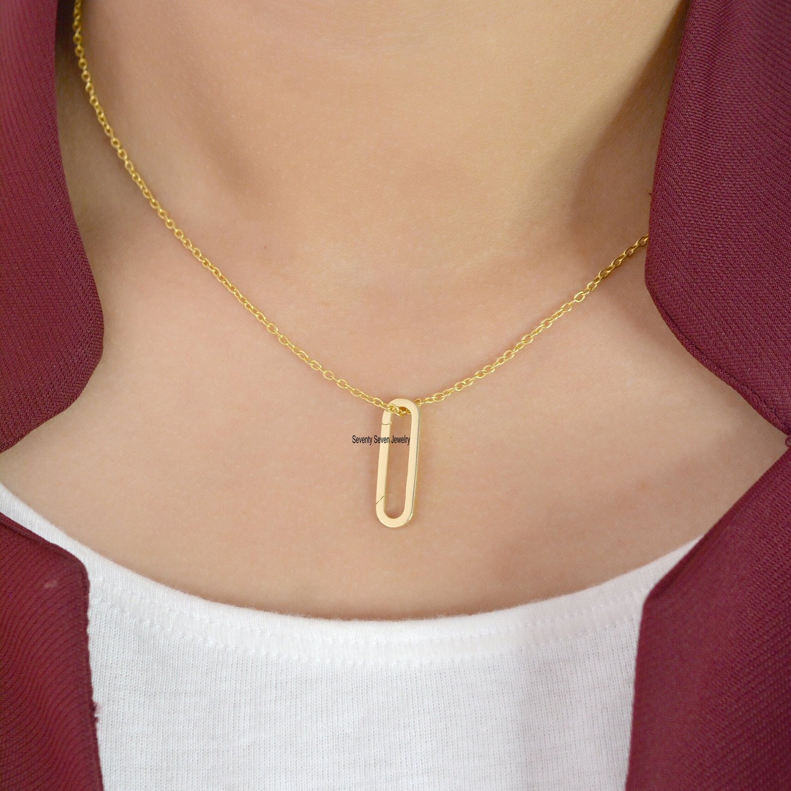 18K Gold Oval Charm Holder: Enhancer Link Lock - View 2 - Seventy Seven Jewelry | SKU: SSMJH680-18KYG-22M-2026 18K Gold Oval Charm Holder: Enhancer Link Lock - View 2 - Seventy Seven Jewelry | SKU: SSMJH680-18KYG-22M-2026