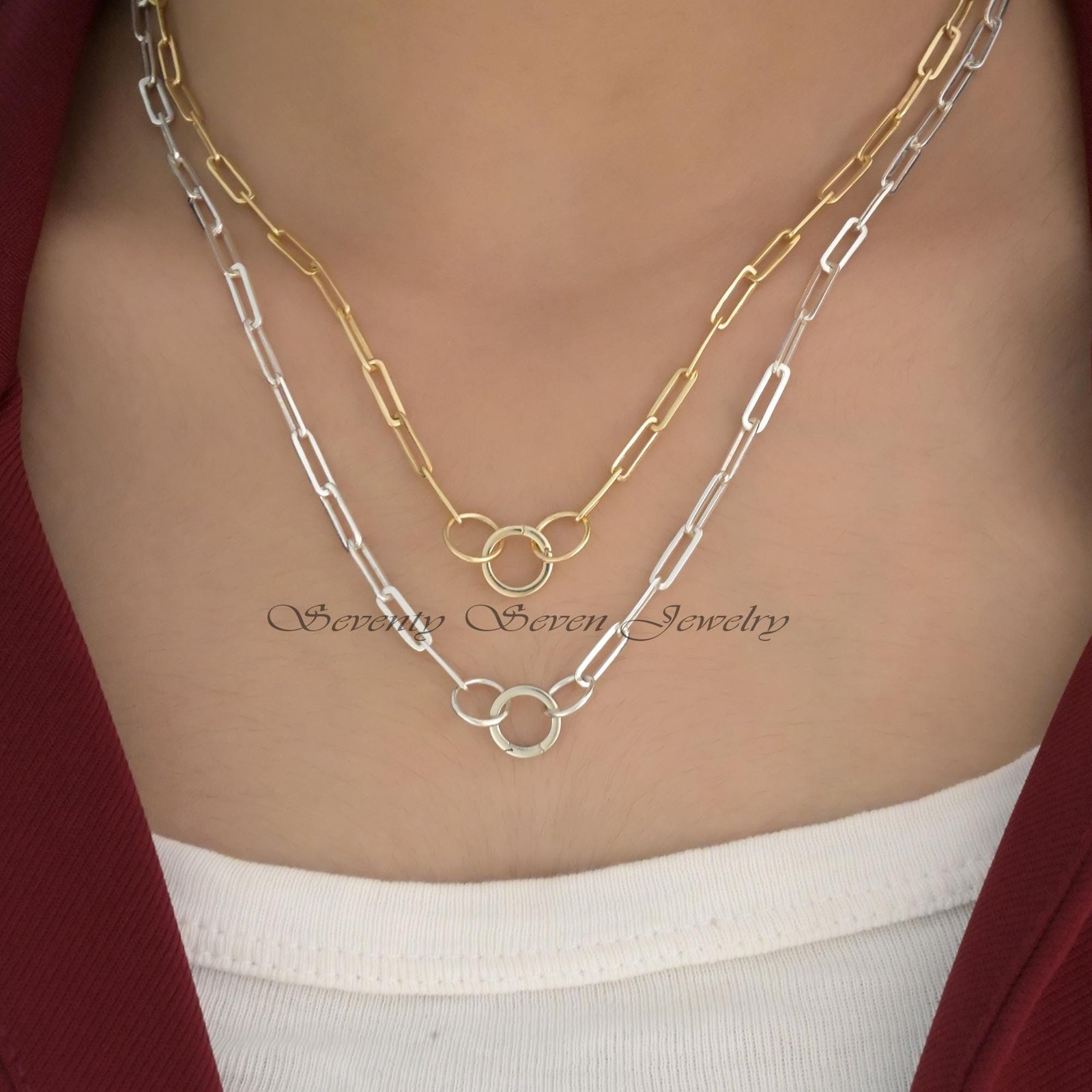 925 Silver Charm Holder Enhancer: Circle Link Lock (10x10 MM) - View 2 - Seventy Seven Jewelry | SKU: SSMJF119-SLYG-N47-16I-V 925 Silver Charm Holder Enhancer: Circle Link Lock (10x10 MM) - View 2 - Seventy Seven Jewelry | SKU: SSMJF119-SLYG-N47-16I-V