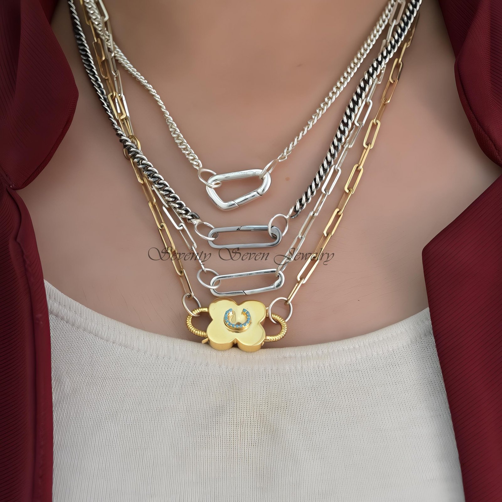 925 Silver Charm Holder: Thick Link Enhancer, 22mm - View 2 - Seventy Seven Jewelry | SKU: SSMJP991A-SLYG-2026 925 Silver Charm Holder: Thick Link Enhancer, 22mm - View 2 - Seventy Seven Jewelry | SKU: SSMJP991A-SLYG-2026
