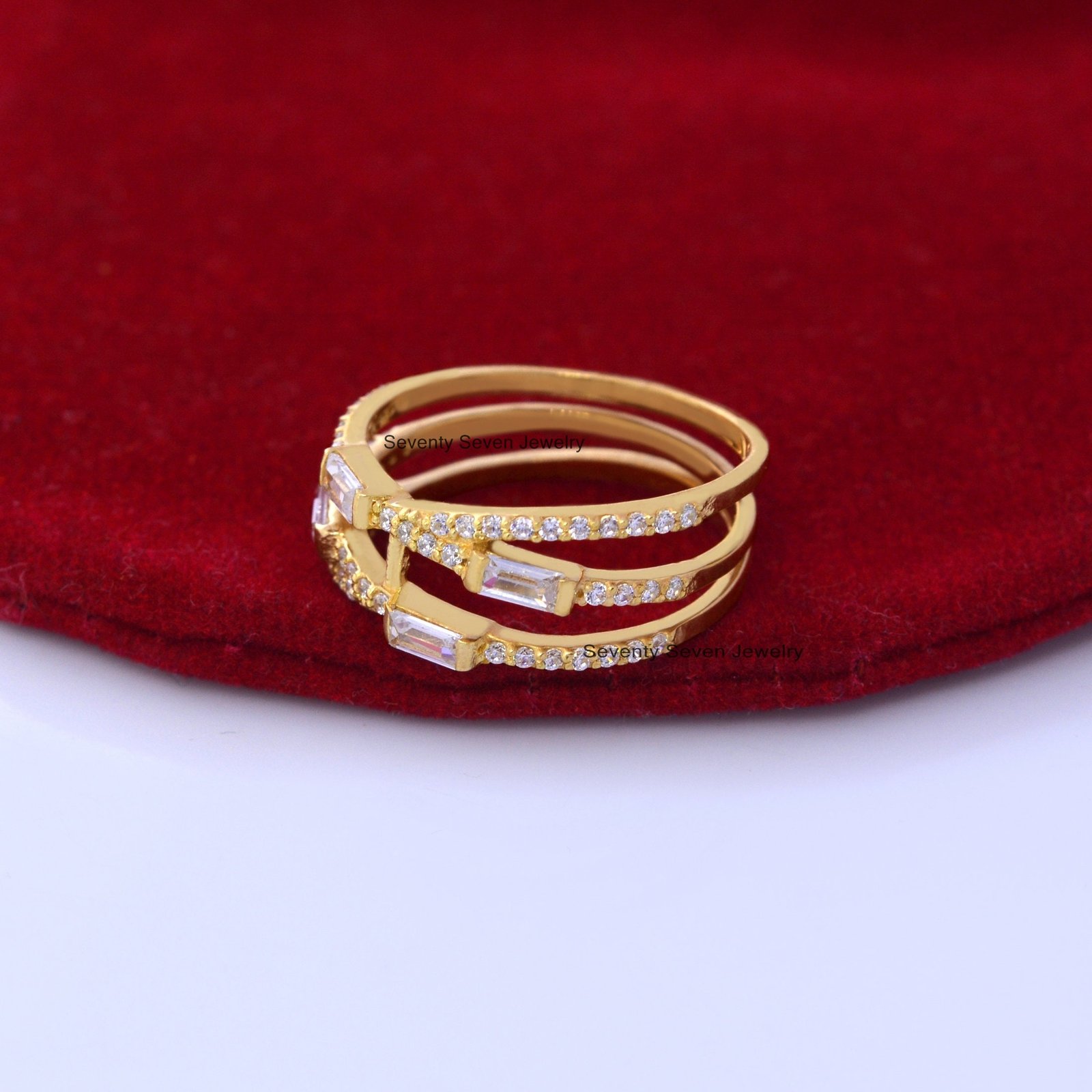 925 Silver Cubic Zircon Ring: Multi Row Baguette Eternity Band - View 5 - Seventy Seven Jewelry | SKU: SSMJR14-SLYGCZBTT-2026 925 Silver Cubic Zircon Ring: Multi Row Baguette Eternity Band - View 5 - Seventy Seven Jewelry | SKU: SSMJR14-SLYGCZBTT-2026
