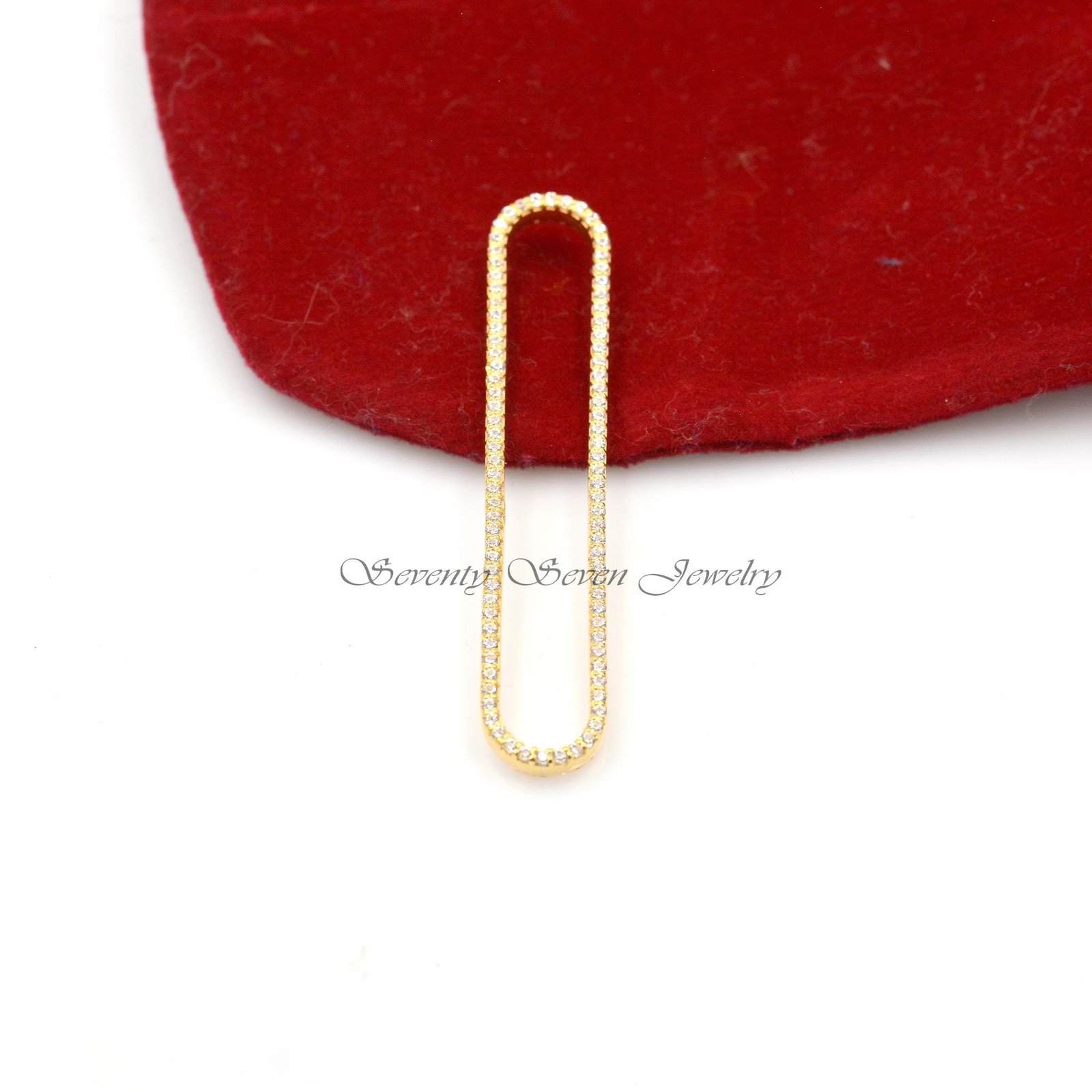 925 Silver CZ Oval Enhancer Lock: Long Pendant Connector (48x9mm) - Seventy Seven Jewelry | SKU: SSMJF94-SLYGCZ-2026 925 Silver CZ Oval Enhancer Lock: Long Pendant Connector (48x9mm) - Seventy Seven Jewelry | SKU: SSMJF94-SLYGCZ-2026
