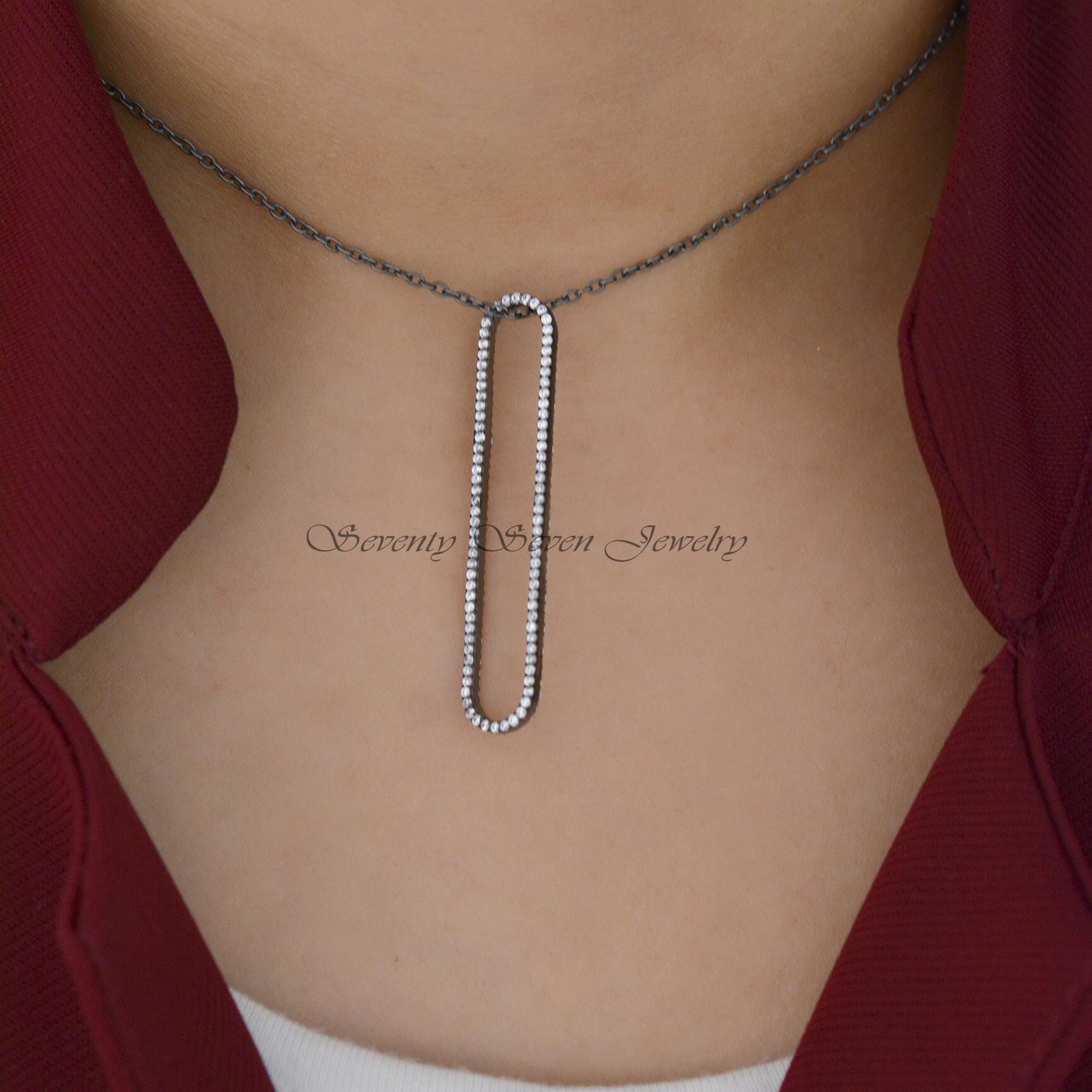 925 Silver CZ Oval Enhancer Lock: Long Pendant Connector (48x9mm) - View 2 - Seventy Seven Jewelry | SKU: SSMJF94-SLYGCZ-2026 925 Silver CZ Oval Enhancer Lock: Long Pendant Connector (48x9mm) - View 2 - Seventy Seven Jewelry | SKU: SSMJF94-SLYGCZ-2026