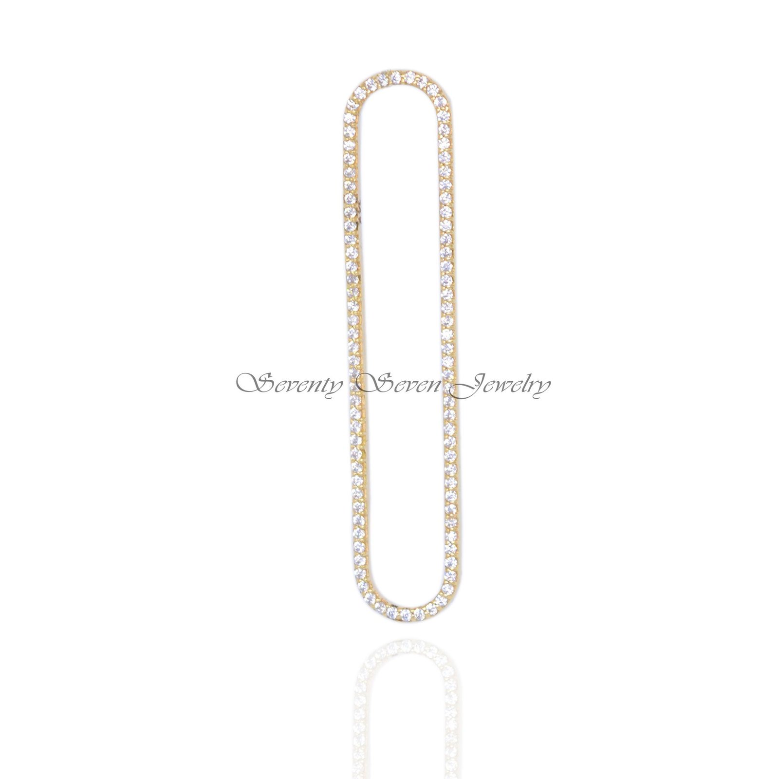 925 Silver CZ Oval Enhancer Lock: Long Pendant Connector (48x9mm) - View 3 - Seventy Seven Jewelry | SKU: SSMJF94-SLYGCZ-2026 925 Silver CZ Oval Enhancer Lock: Long Pendant Connector (48x9mm) - View 3 - Seventy Seven Jewelry | SKU: SSMJF94-SLYGCZ-2026