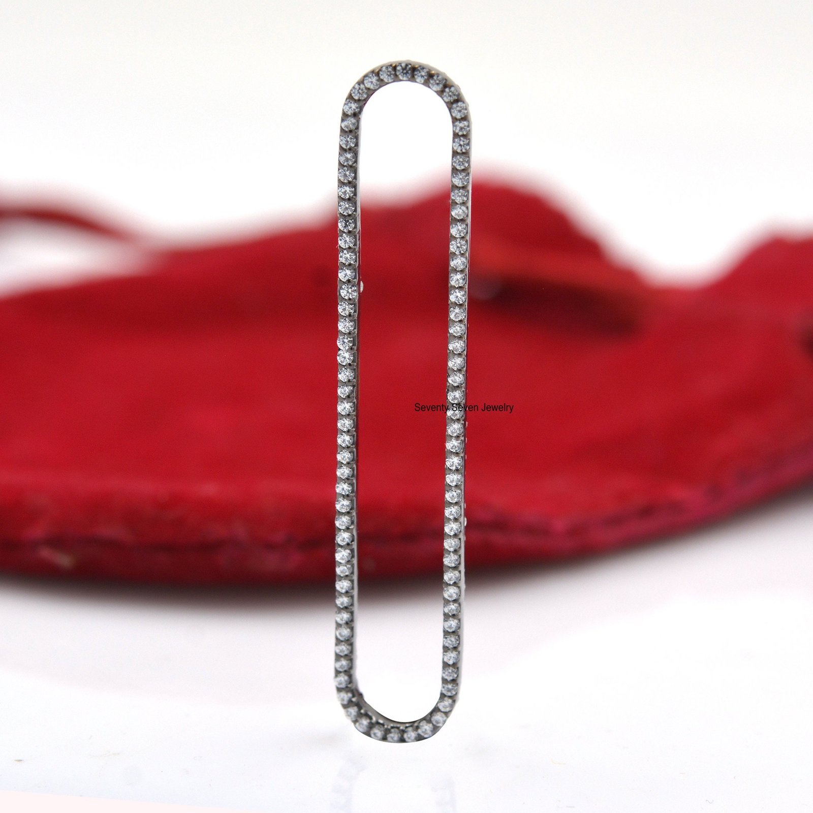925 Silver CZ Oval Enhancer Lock: Long Pendant Connector (48x9mm) - View 6 - Seventy Seven Jewelry | SKU: SSMJF94-SLYGCZ-2026 925 Silver CZ Oval Enhancer Lock: Long Pendant Connector (48x9mm) - View 6 - Seventy Seven Jewelry | SKU: SSMJF94-SLYGCZ-2026