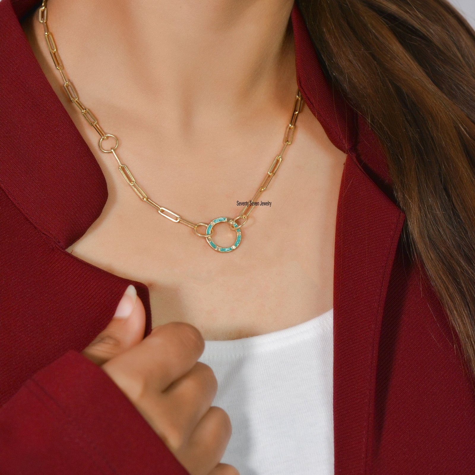 925 Silver Diamond Charm Enhancer: Turquoise Enamel Circle Connector - Seventy Seven Jewelry | SKU: SSMJP784-SLYGDIELBK-2026 925 Silver Diamond Charm Enhancer: Turquoise Enamel Circle Connector - Seventy Seven Jewelry | SKU: SSMJP784-SLYGDIELBK-2026
