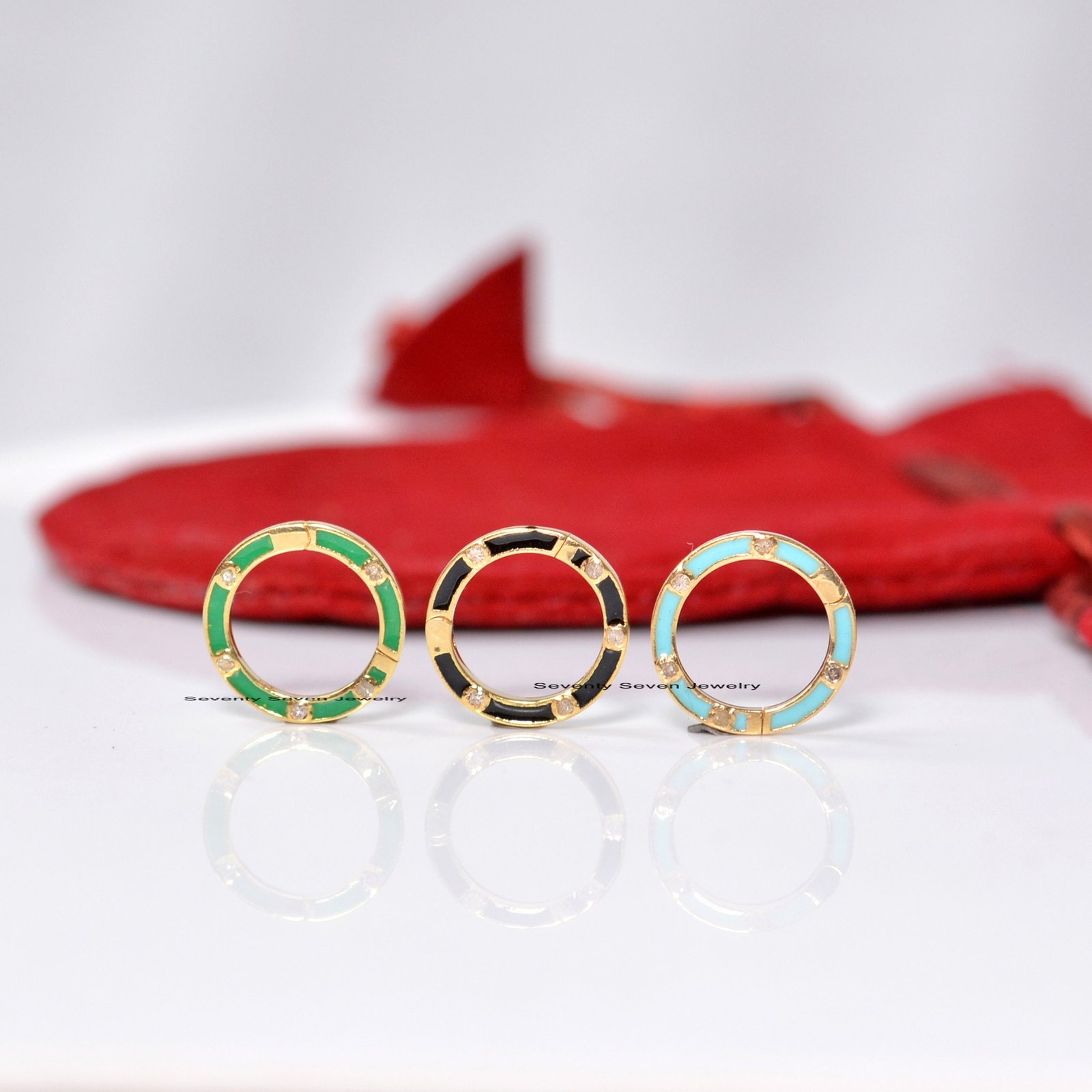 925 Silver Diamond Charm Enhancer: Turquoise Enamel Circle Connector - View 4 - Seventy Seven Jewelry | SKU: SSMJP784-SLYGDIE 925 Silver Diamond Charm Enhancer: Turquoise Enamel Circle Connector - View 4 - Seventy Seven Jewelry | SKU: SSMJP784-SLYGDIE