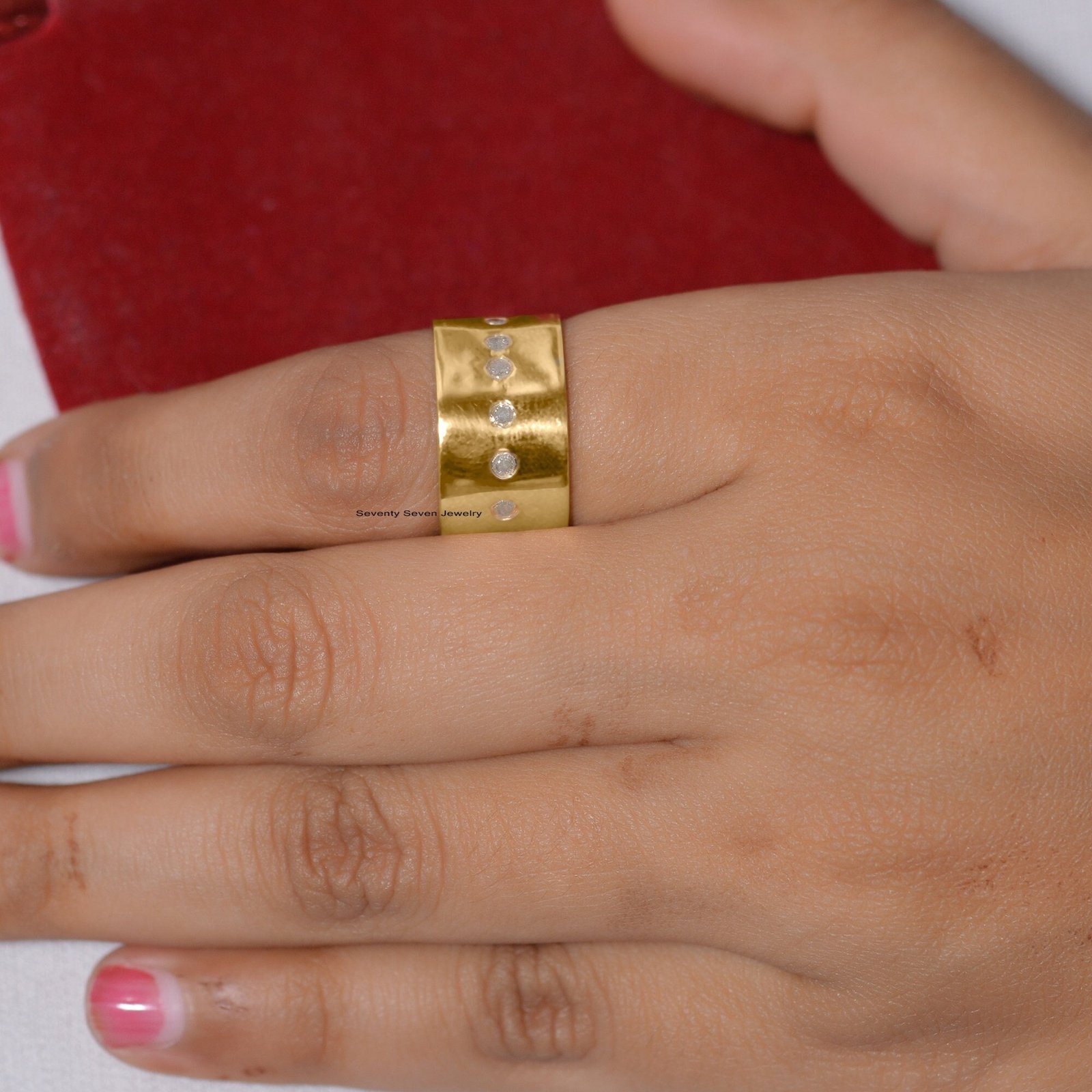 925 Silver Diamond Cigar Ring, Wide Band - Seventy Seven Jewelry | SKU: SSMJR41-SLYGDI-2026 925 Silver Diamond Cigar Ring, Wide Band - Seventy Seven Jewelry | SKU: SSMJR41-SLYGDI-2026
