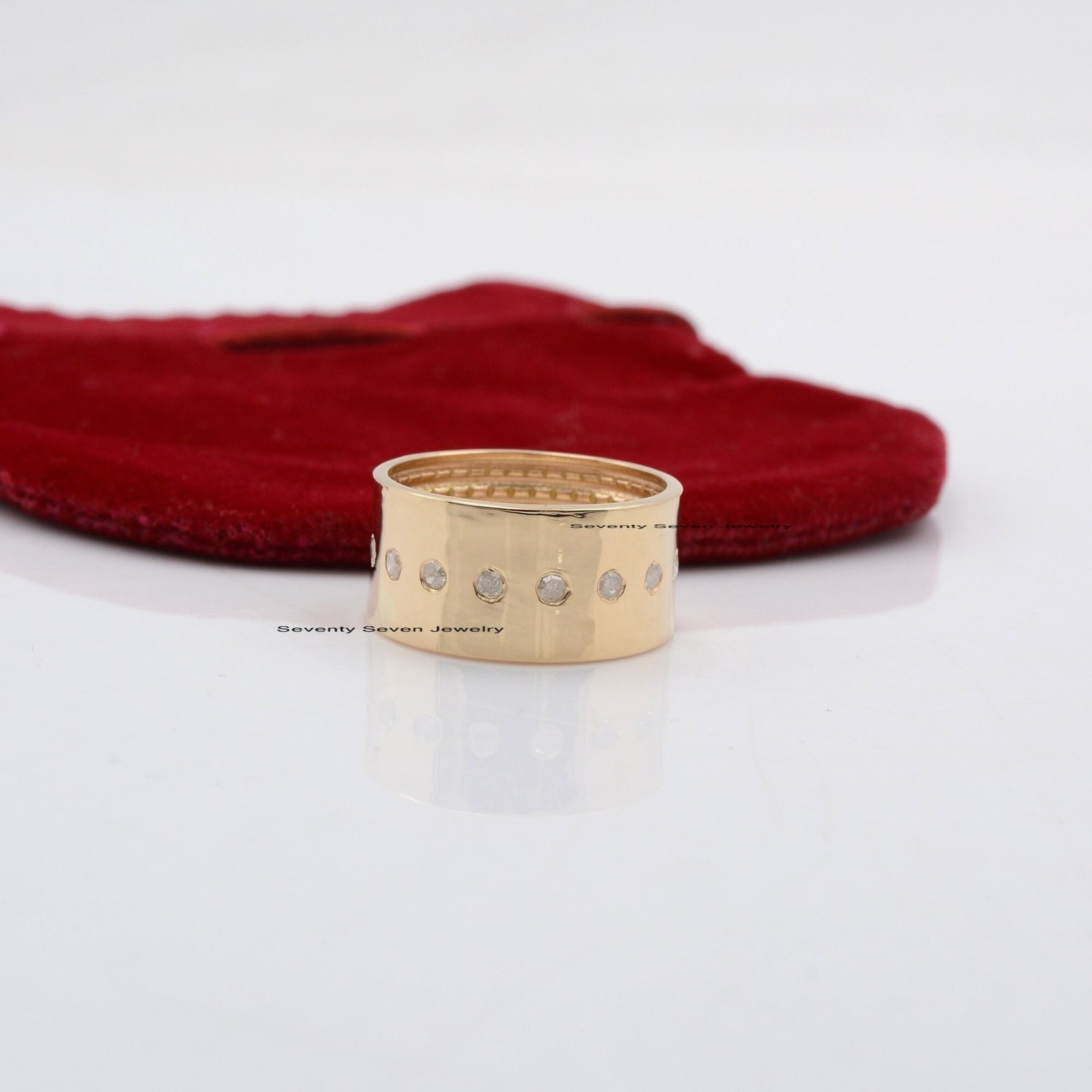 925 Silver Diamond Cigar Ring, Wide Band - View 2 - Seventy Seven Jewelry | SKU: SSMJR41-SLYGDI-2026 925 Silver Diamond Cigar Ring, Wide Band - View 2 - Seventy Seven Jewelry | SKU: SSMJR41-SLYGDI-2026