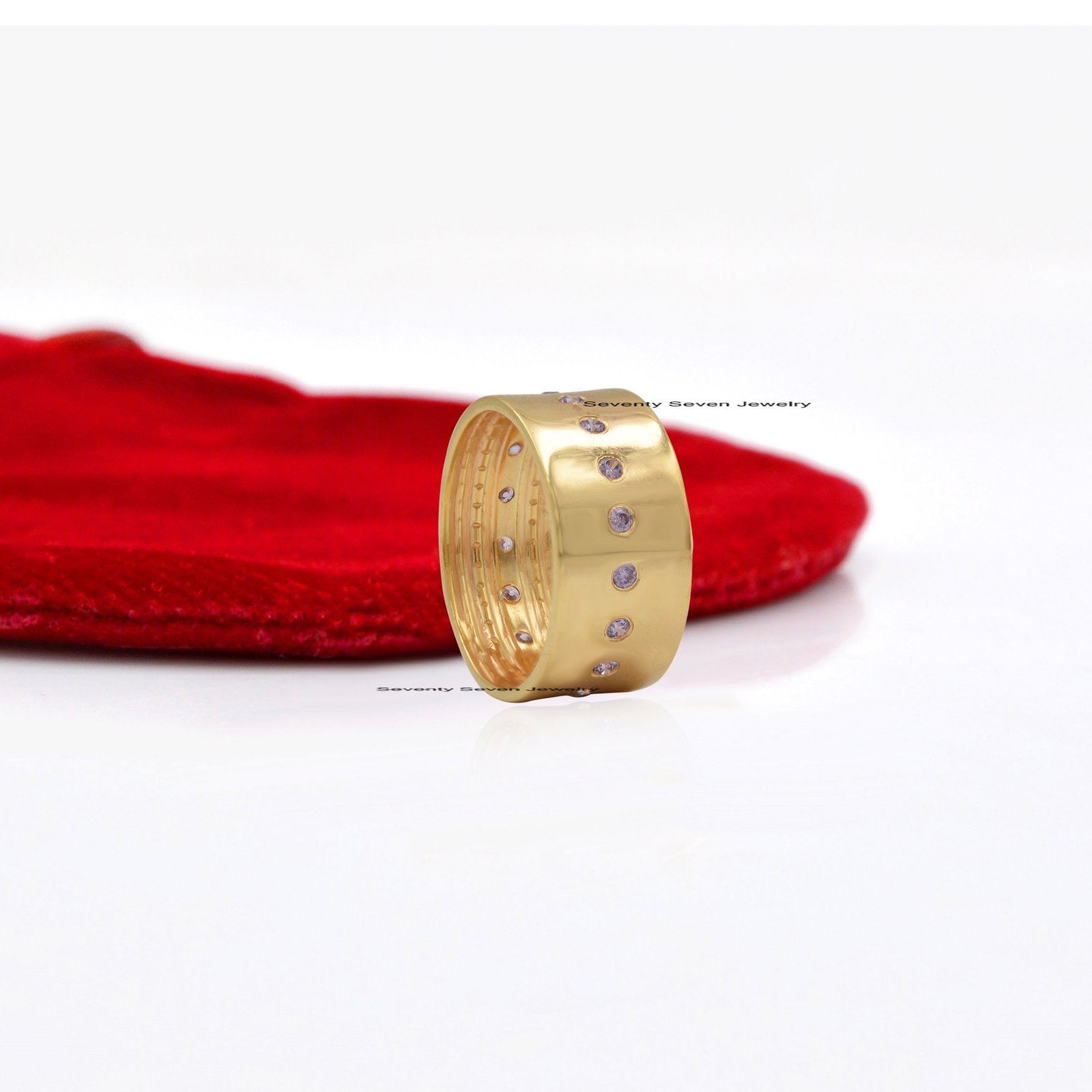 925 Silver Diamond Cigar Ring, Wide Band - View 5 - Seventy Seven Jewelry | SKU: SSMJR41-SLYGDI-2026 925 Silver Diamond Cigar Ring, Wide Band - View 5 - Seventy Seven Jewelry | SKU: SSMJR41-SLYGDI-2026