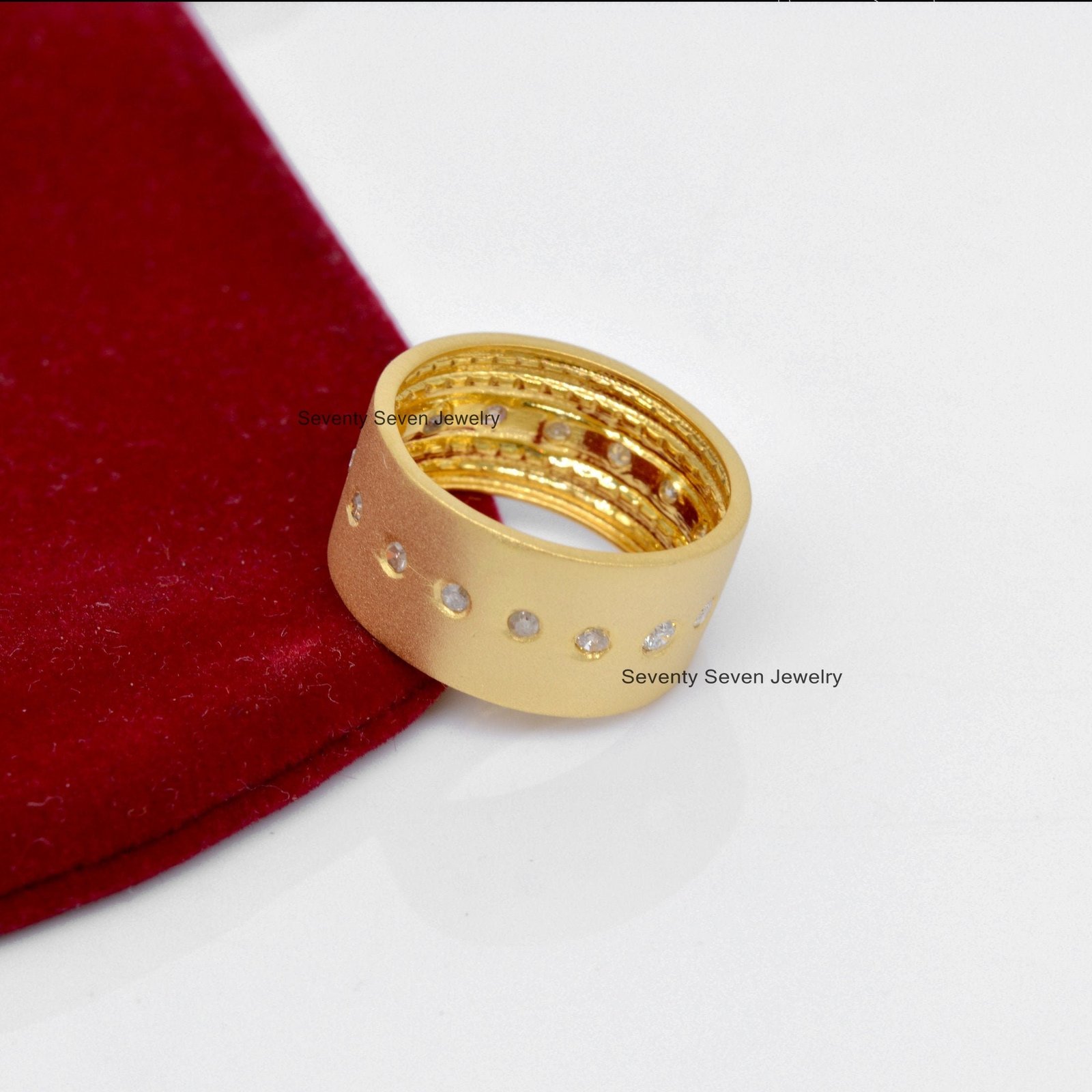 925 Silver Diamond Cigar Ring, Wide Band - View 6 - Seventy Seven Jewelry | SKU: SSMJR41-SLYGDI-2026 925 Silver Diamond Cigar Ring, Wide Band - View 6 - Seventy Seven Jewelry | SKU: SSMJR41-SLYGDI-2026