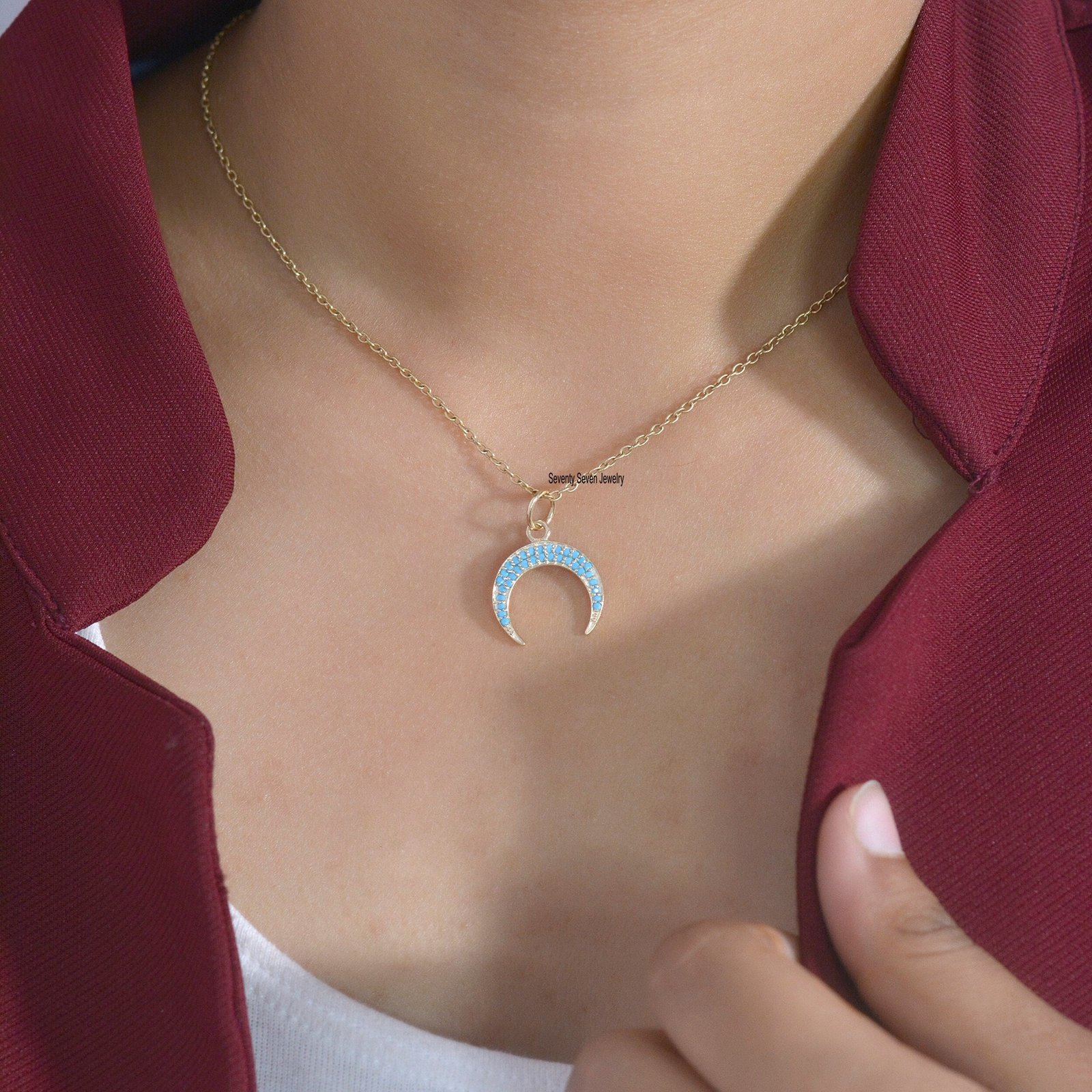 925 Silver Diamond Crescent Moon Pendant: Half Horn - Seventy Seven Jewelry | SKU: SSMJP462-SLYGDI-2026 925 Silver Diamond Crescent Moon Pendant: Half Horn - Seventy Seven Jewelry | SKU: SSMJP462-SLYGDI-2026