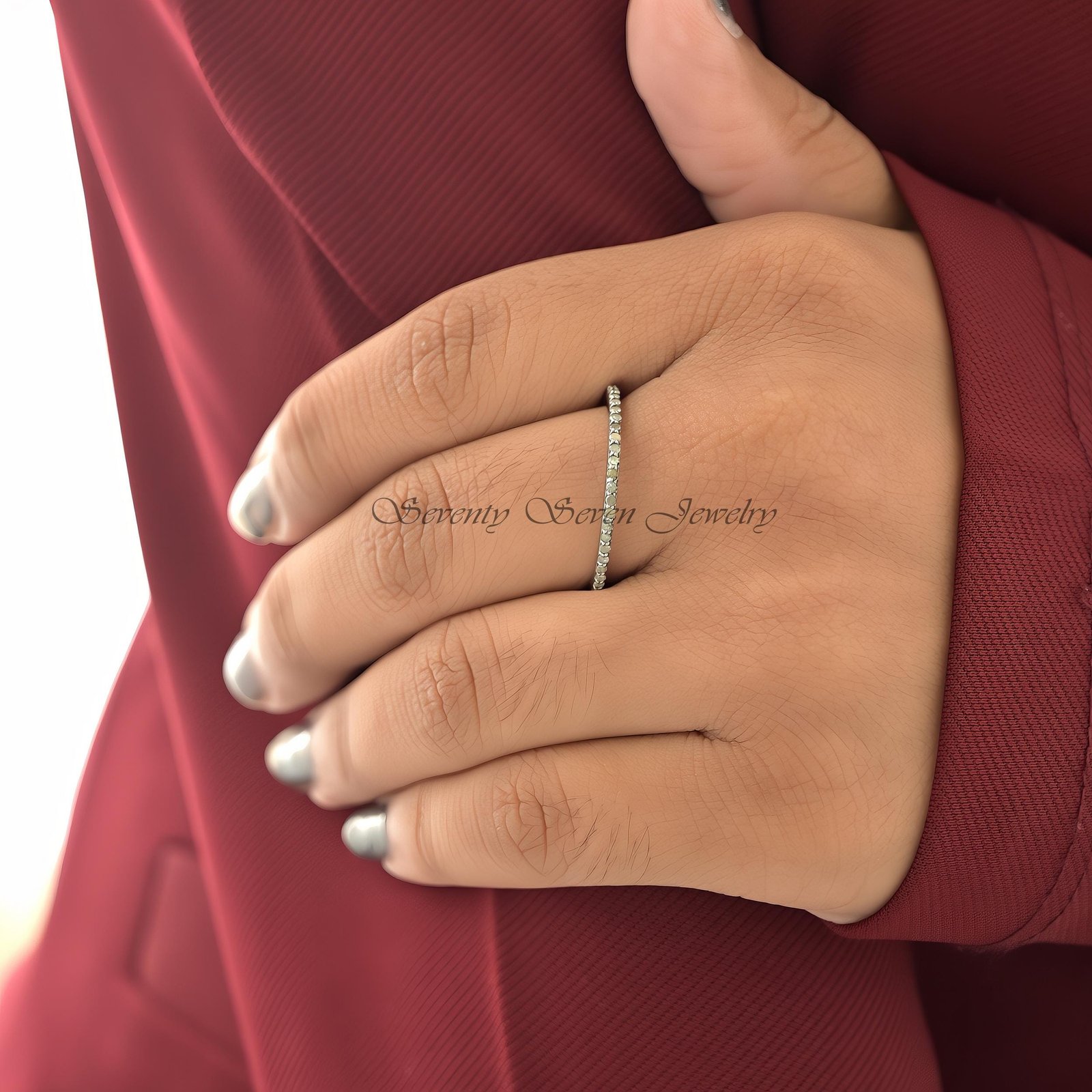 925 Silver Diamond Eternity Band Ring: Minimalist Stacking - View 4 - Seventy Seven Jewelry | SKU: SSMJR389-SLRHDI-2026 925 Silver Diamond Eternity Band Ring: Minimalist Stacking - View 4 - Seventy Seven Jewelry | SKU: SSMJR389-SLRHDI-2026