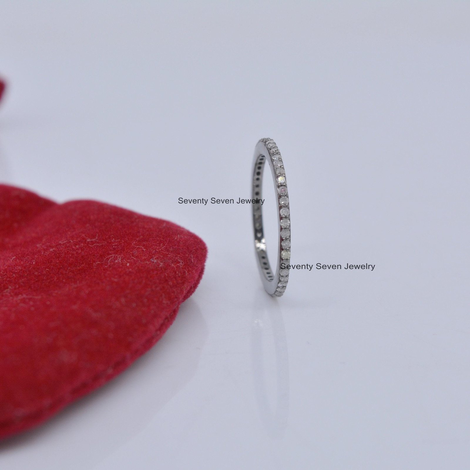 925 Silver Diamond Eternity Band Ring: Minimalist Stacking - View 7 - Seventy Seven Jewelry | SKU: SSMJR389-SLRHDI-2026 925 Silver Diamond Eternity Band Ring: Minimalist Stacking - View 7 - Seventy Seven Jewelry | SKU: SSMJR389-SLRHDI-2026