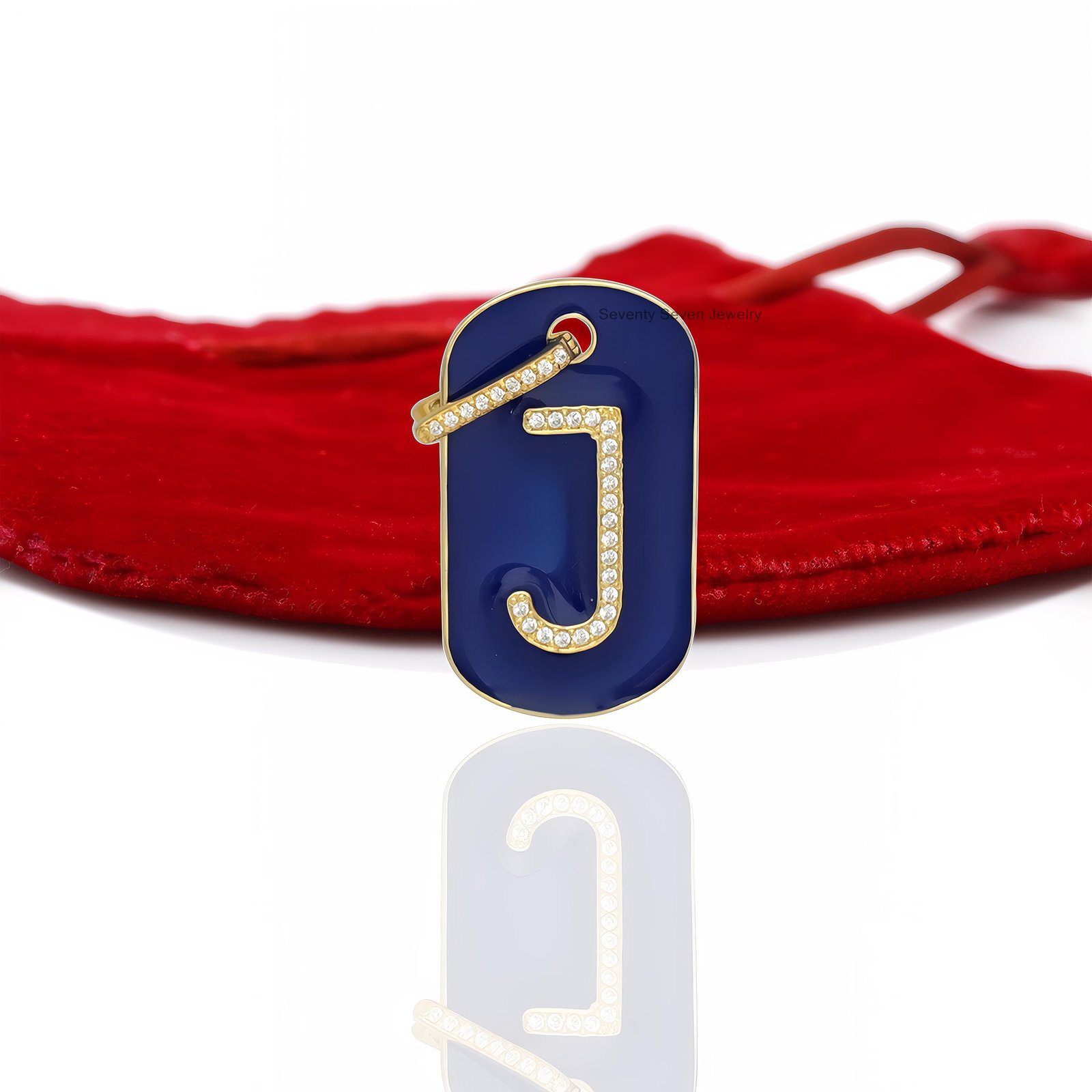 925 Silver Diamond Initial Dog Tag Pendant Necklace - Enamel Jewelry - Seventy Seven Jewelry | SKU: SSMJP163-SLRHDIELW-P-2026 925 Silver Diamond Initial Dog Tag Pendant Necklace - Enamel Jewelry - Seventy Seven Jewelry | SKU: SSMJP163-SLRHDIELW-P-2026