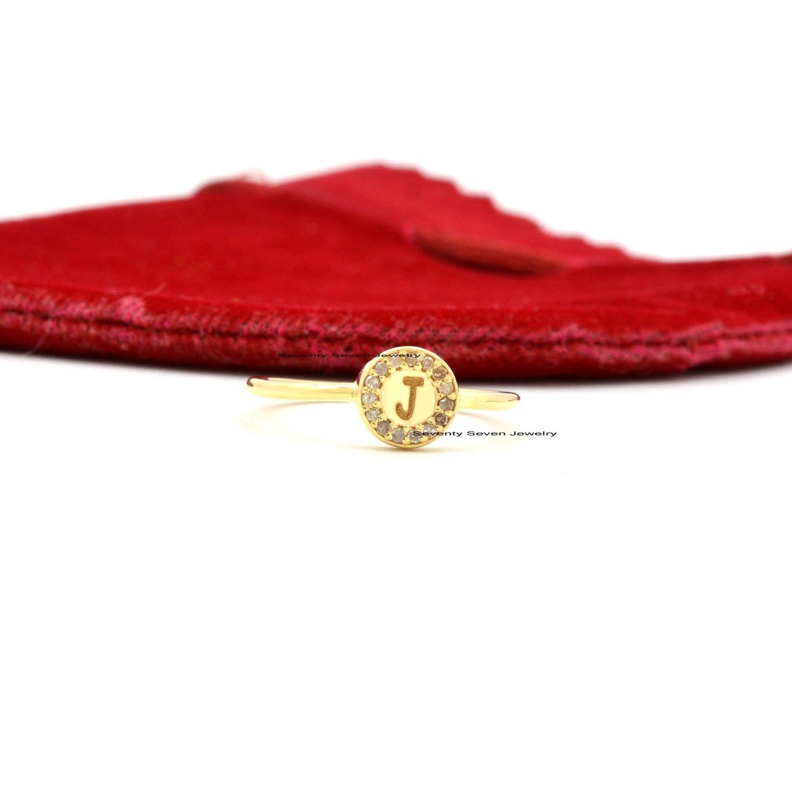 925 Silver Diamond Initial Signet Ring: Personalized Letter Jewelry - View 3 - Seventy Seven Jewelry | SKU: SSMJR391-SLYGDI-C 925 Silver Diamond Initial Signet Ring: Personalized Letter Jewelry - View 3 - Seventy Seven Jewelry | SKU: SSMJR391-SLYGDI-C