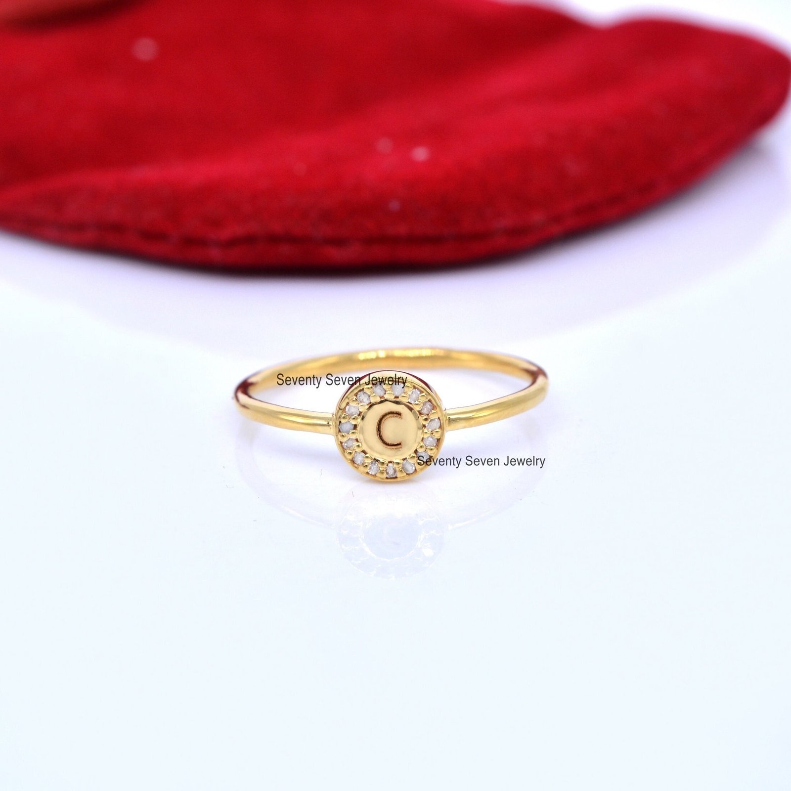 925 Silver Diamond Initial Signet Ring: Personalized Letter Jewelry - View 4 - Seventy Seven Jewelry | SKU: SSMJR391-SLYGDI-C 925 Silver Diamond Initial Signet Ring: Personalized Letter Jewelry - View 4 - Seventy Seven Jewelry | SKU: SSMJR391-SLYGDI-C