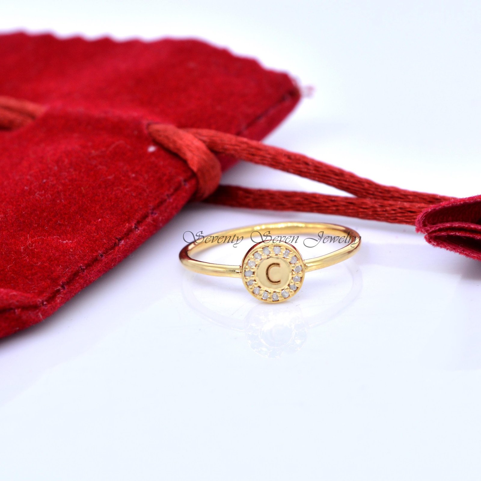 925 Silver Diamond Initial Signet Ring: Personalized Letter Jewelry - View 6 - Seventy Seven Jewelry | SKU: SSMJR391-SLYGDI-C 925 Silver Diamond Initial Signet Ring: Personalized Letter Jewelry - View 6 - Seventy Seven Jewelry | SKU: SSMJR391-SLYGDI-C
