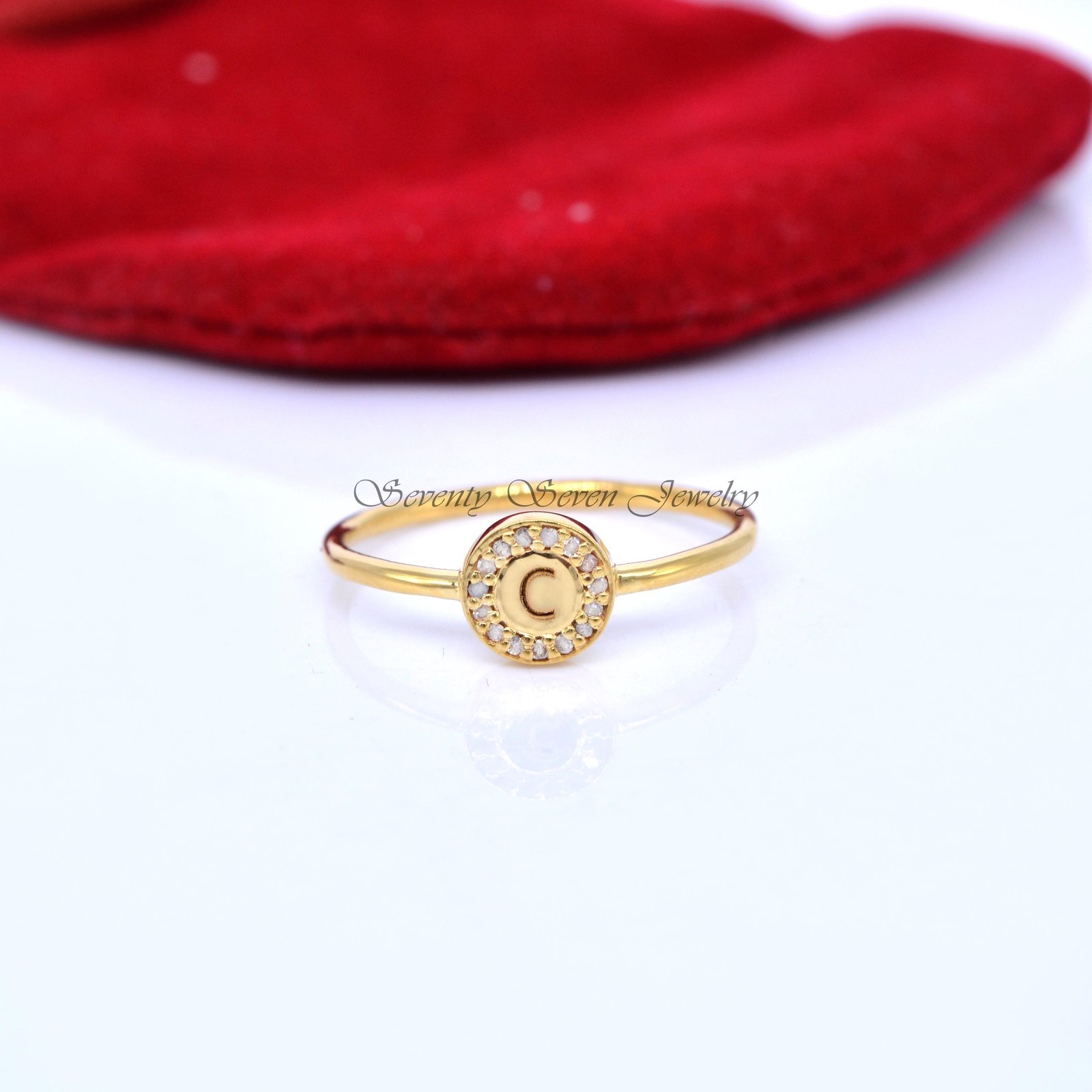 925 Silver Diamond Initial Signet Ring: Personalized Letter Jewelry - View 7 - Seventy Seven Jewelry | SKU: SSMJR391-SLYGDI-C 925 Silver Diamond Initial Signet Ring: Personalized Letter Jewelry - View 7 - Seventy Seven Jewelry | SKU: SSMJR391-SLYGDI-C