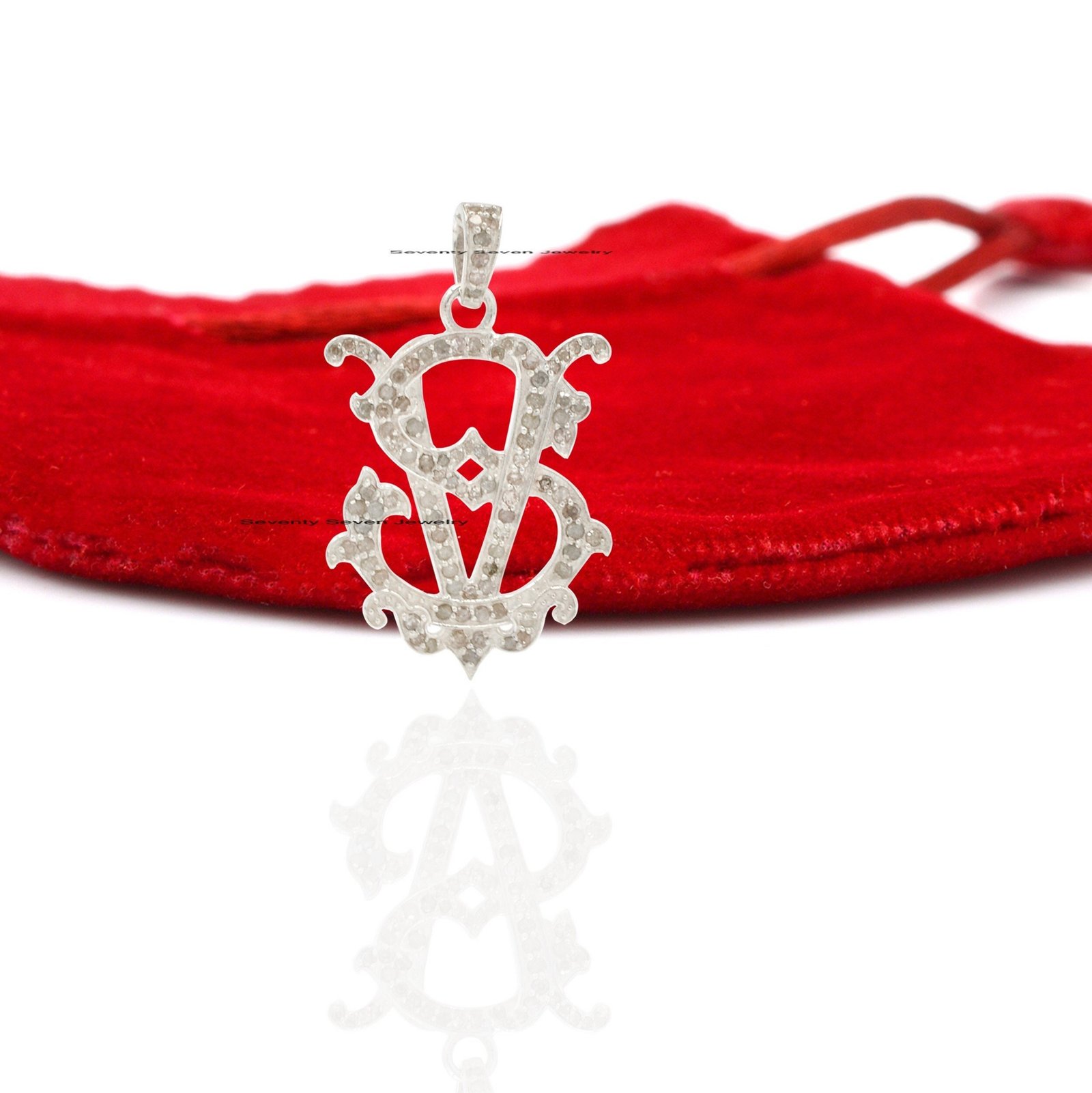 925 Silver Diamond Monogram Pendant: Personalized Initial Necklace - Seventy Seven Jewelry | SKU: SSMJP20-SLRHDI-2026 925 Silver Diamond Monogram Pendant: Personalized Initial Necklace - Seventy Seven Jewelry | SKU: SSMJP20-SLRHDI-2026