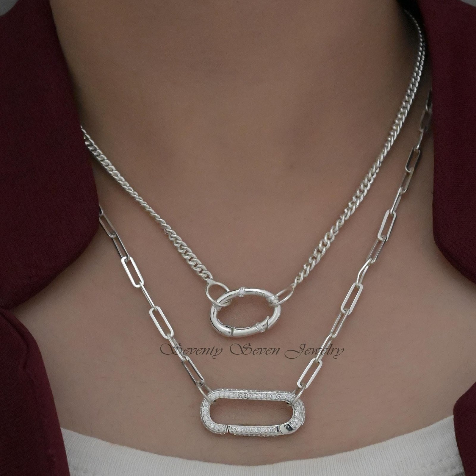 925 Silver Diamond Oval Charm Holder: Multi- Enhancer (20 MM) - View 3 - Seventy Seven Jewelry | SKU: SSMJP755-SLYGDI-V2026 925 Silver Diamond Oval Charm Holder: Multi- Enhancer (20 MM) - View 3 - Seventy Seven Jewelry | SKU: SSMJP755-SLYGDI-V2026